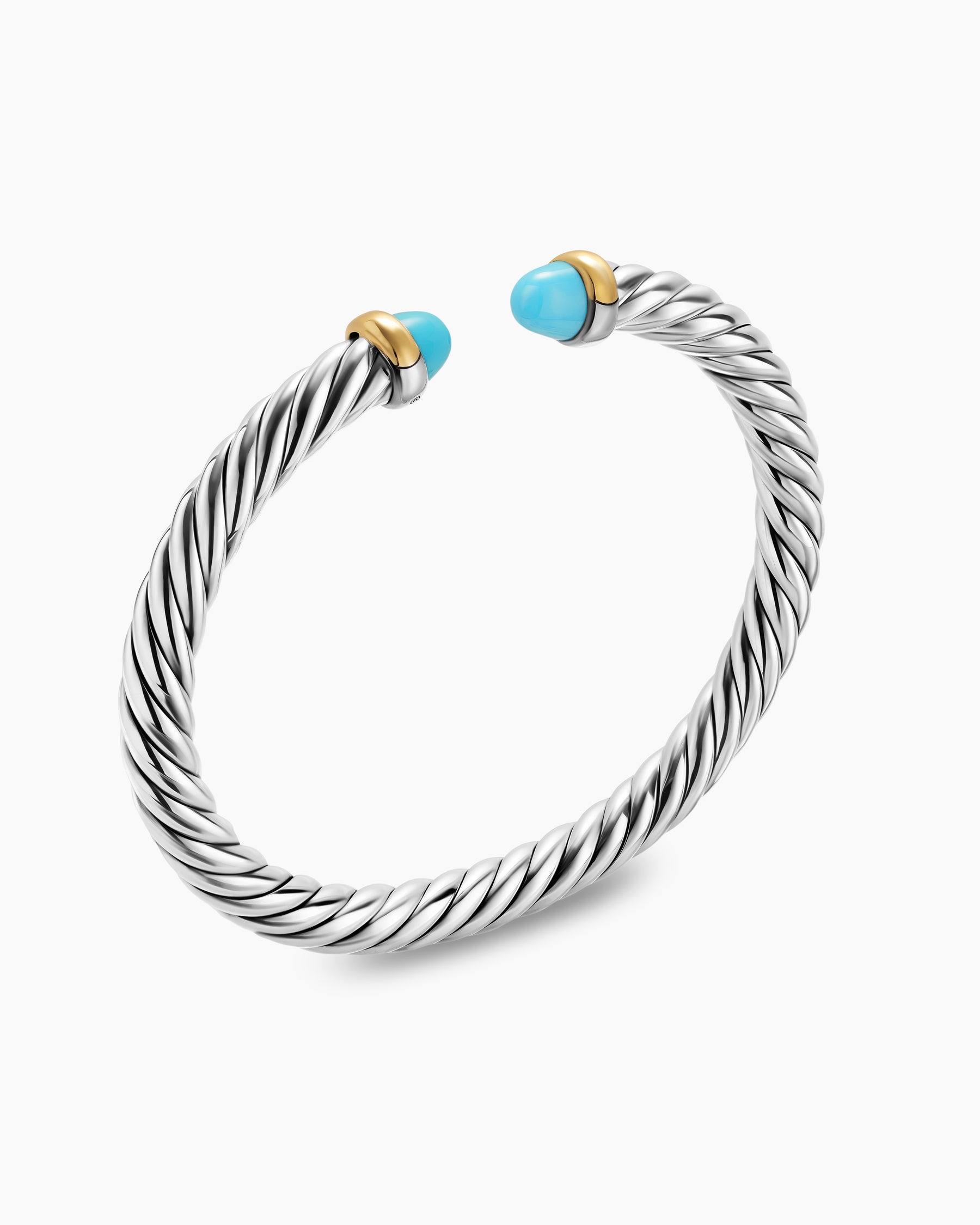 Cable Flex Bracelet in Sterling Silver with 14K Yellow Gold and Turquoise, 6mm - Image 3