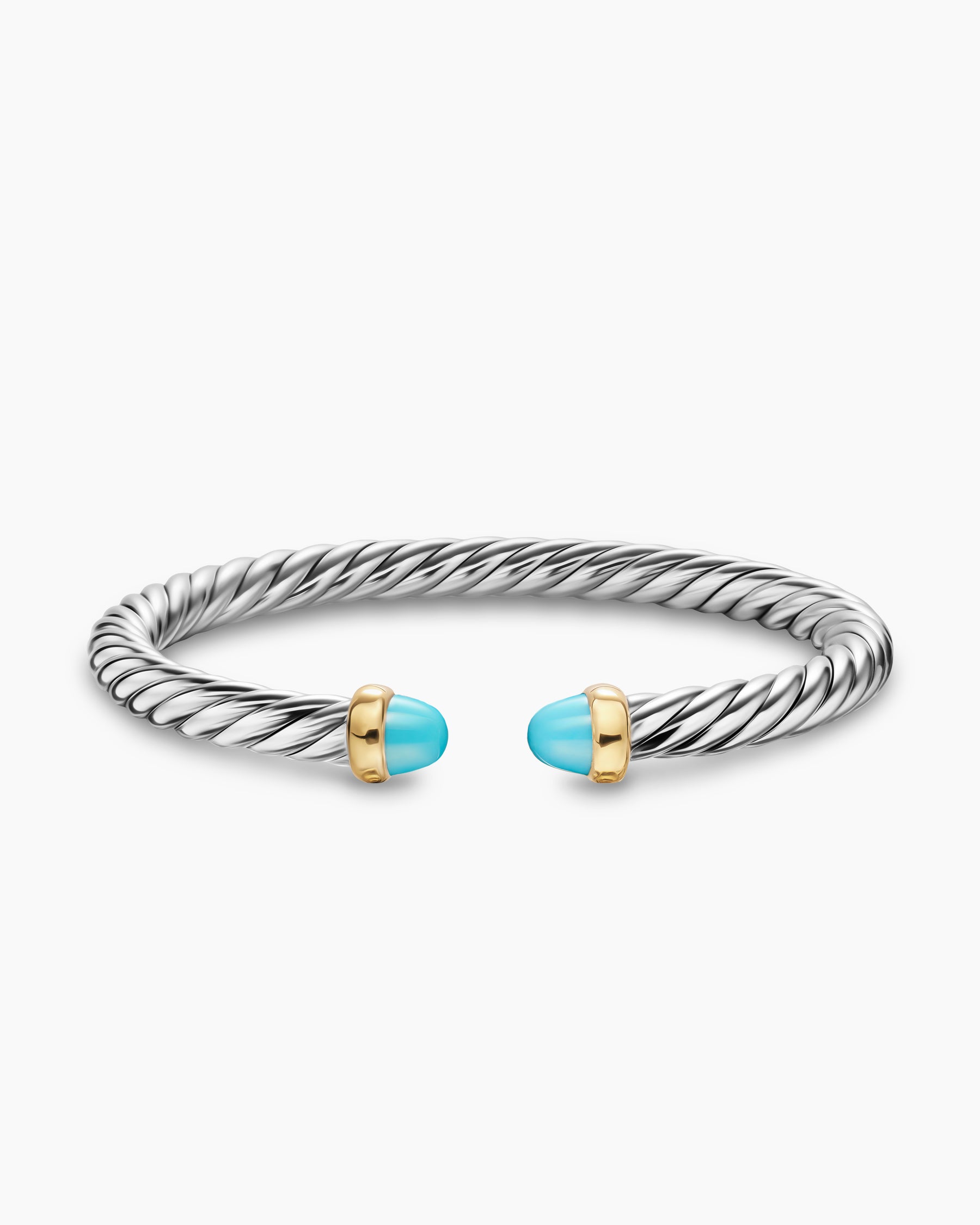 Cable Flex Bracelet in Sterling Silver with 14K Yellow Gold and Turquoise, 6mm - Image 4