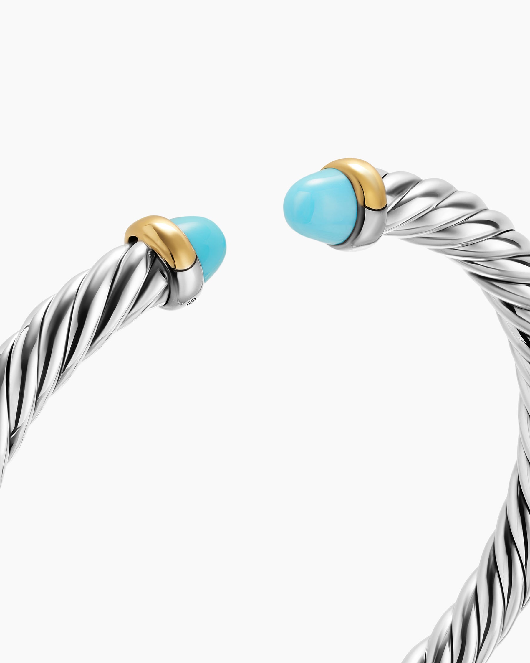 Cable Flex Bracelet in Sterling Silver with 14K Yellow Gold and Turquoise, 6mm - Image 5