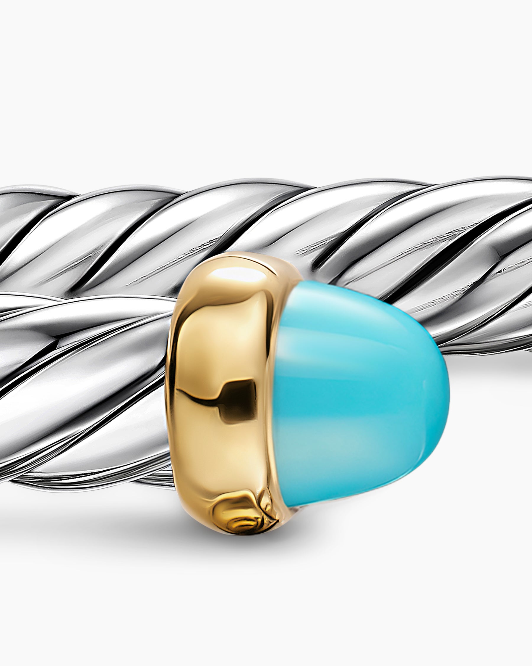 Cable Flex Bracelet in Sterling Silver with 14K Yellow Gold and Turquoise, 6mm - Image 6