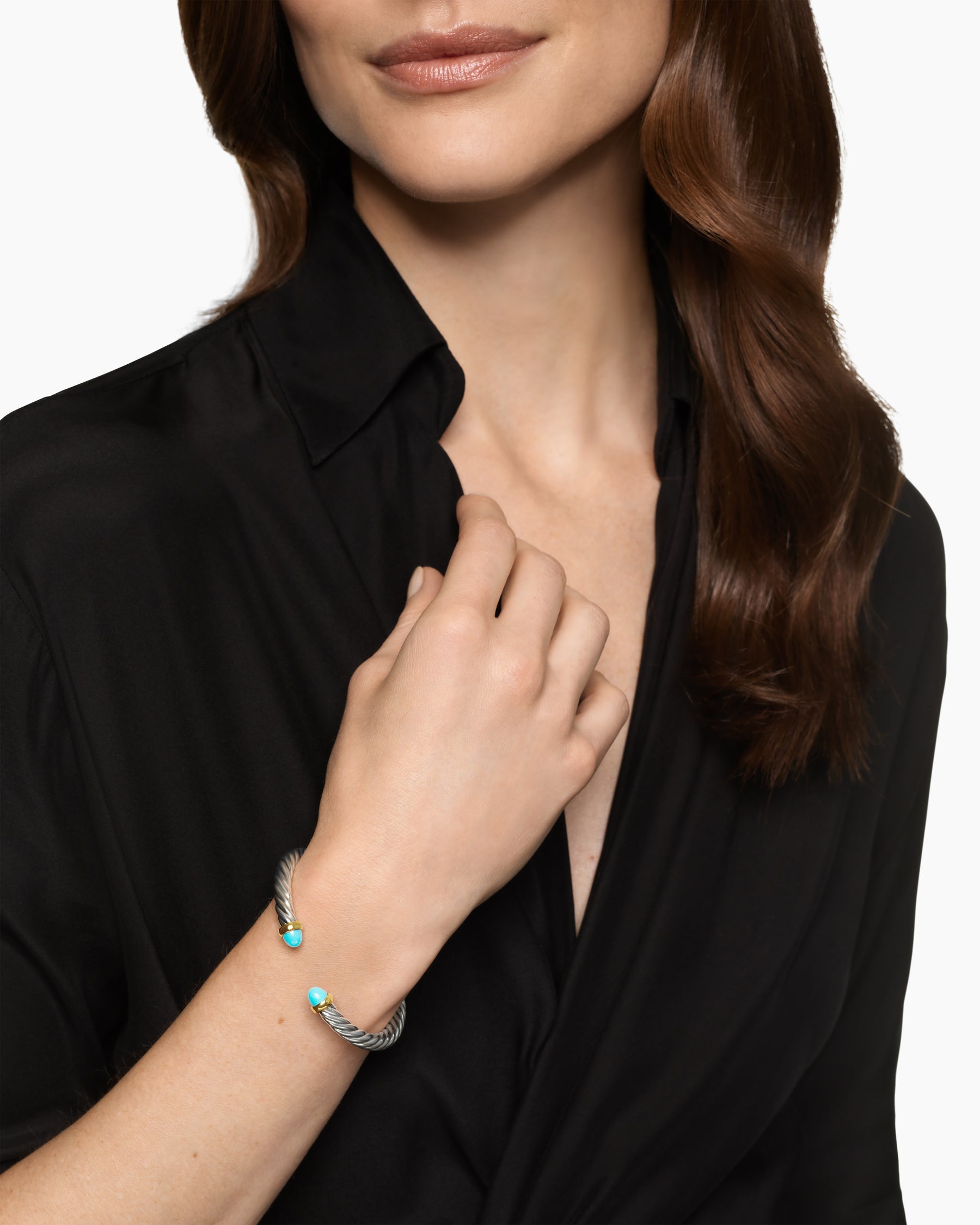 Alternative view of Cable Flex Bracelet in Sterling Silver with 14K Yellow Gold and Turquoise, 6mm