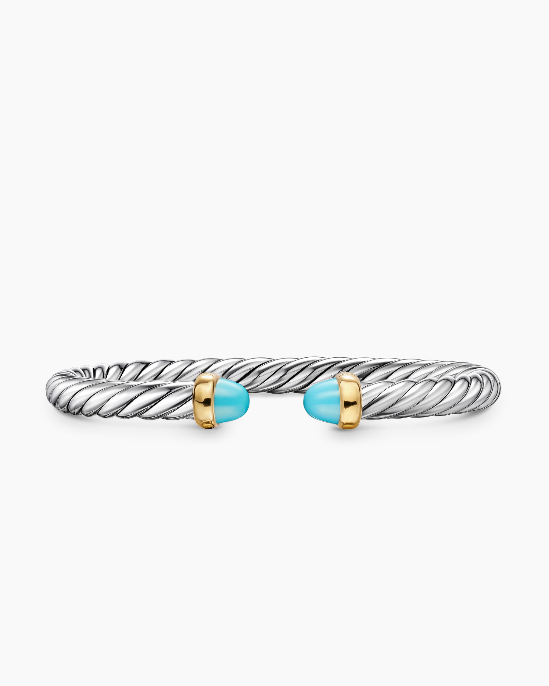Cable Flex Bracelet in Sterling Silver with 14K Yellow Gold and Turquoise, 6mm