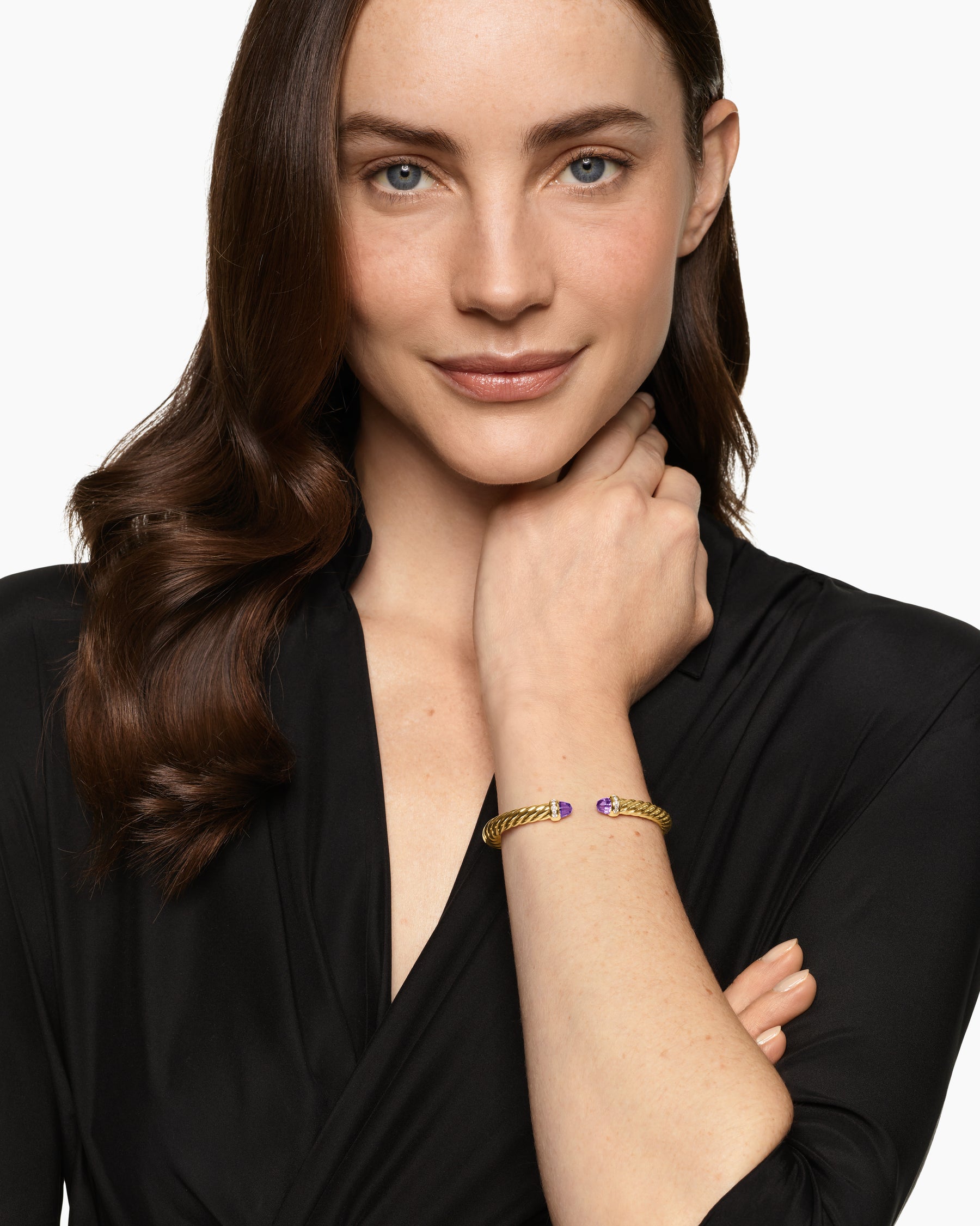 Alternative view of Cablespira Flex Bracelet in 18K Yellow Gold with Amethyst and Diamonds, 6mm