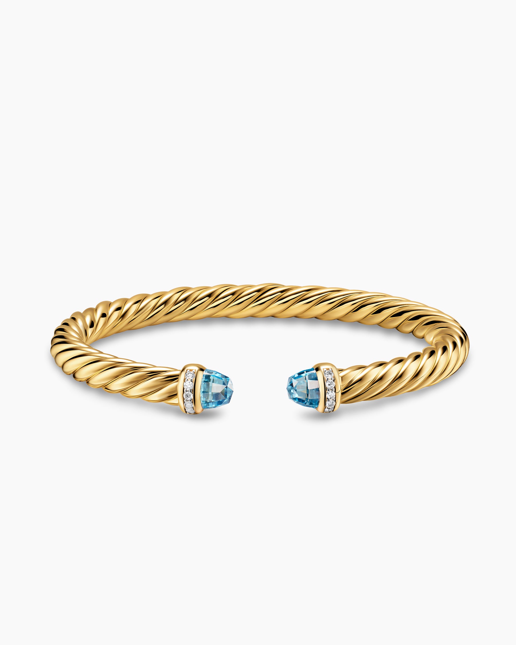 Cablespira Flex Bracelet in 18K Yellow Gold with Blue Topaz and Diamonds, 6mm - Image 4