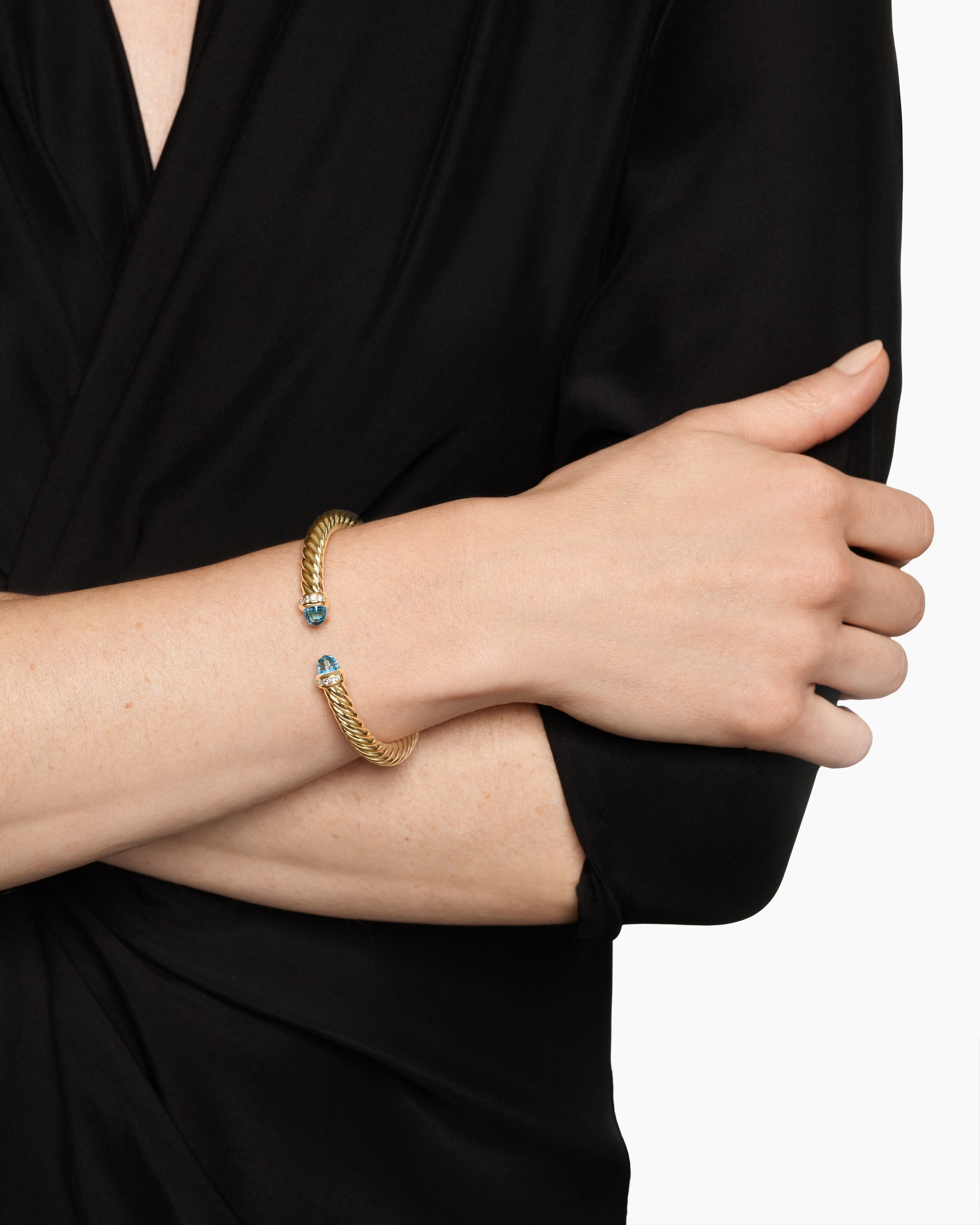 Alternative view of Cablespira Flex Bracelet in 18K Yellow Gold with Blue Topaz and Diamonds, 6mm