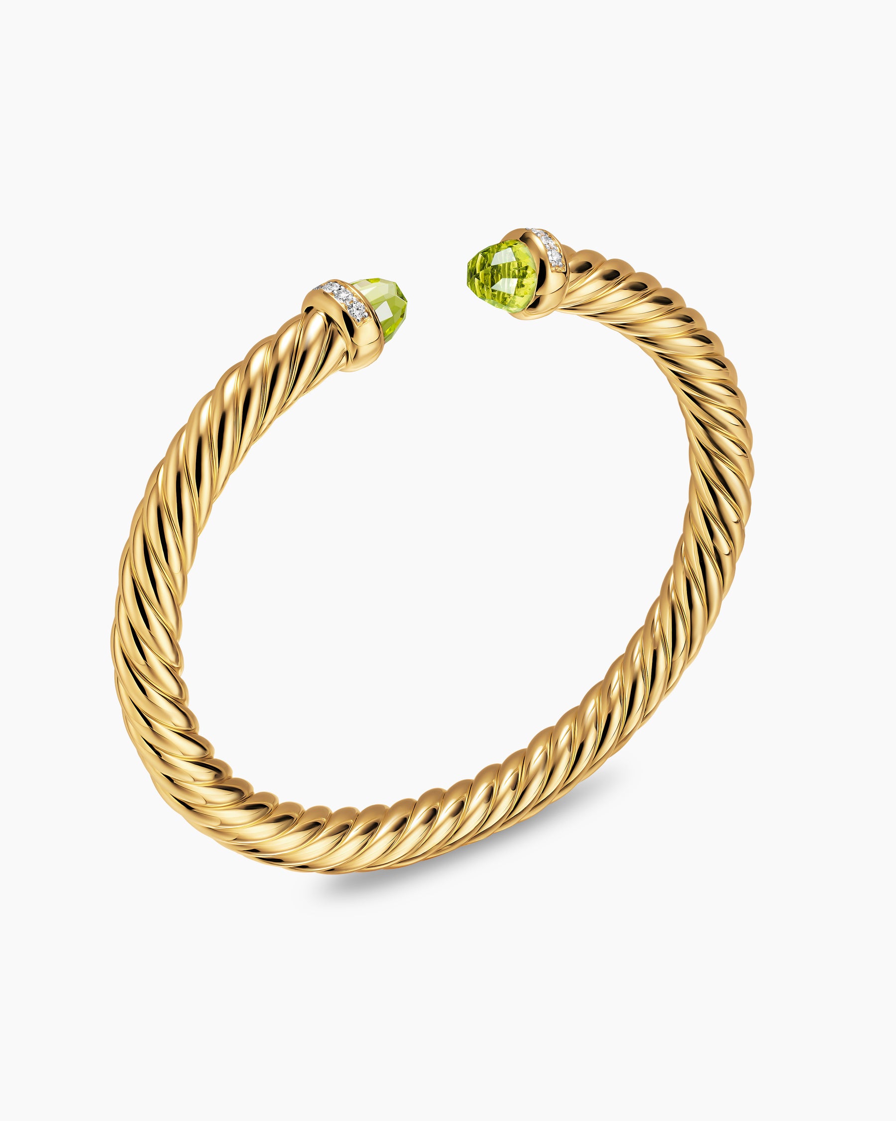 Cablespira Flex Bracelet in 18K Yellow Gold with Peridot and Diamonds, 6mm - Image 3
