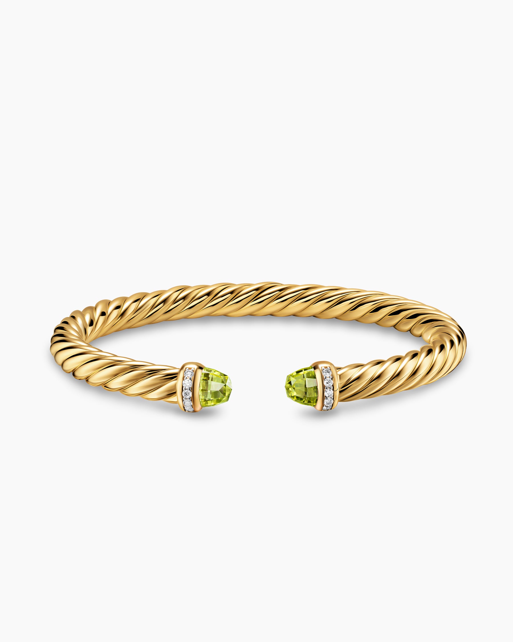 Cablespira Flex Bracelet in 18K Yellow Gold with Peridot and Diamonds, 6mm - Image 4