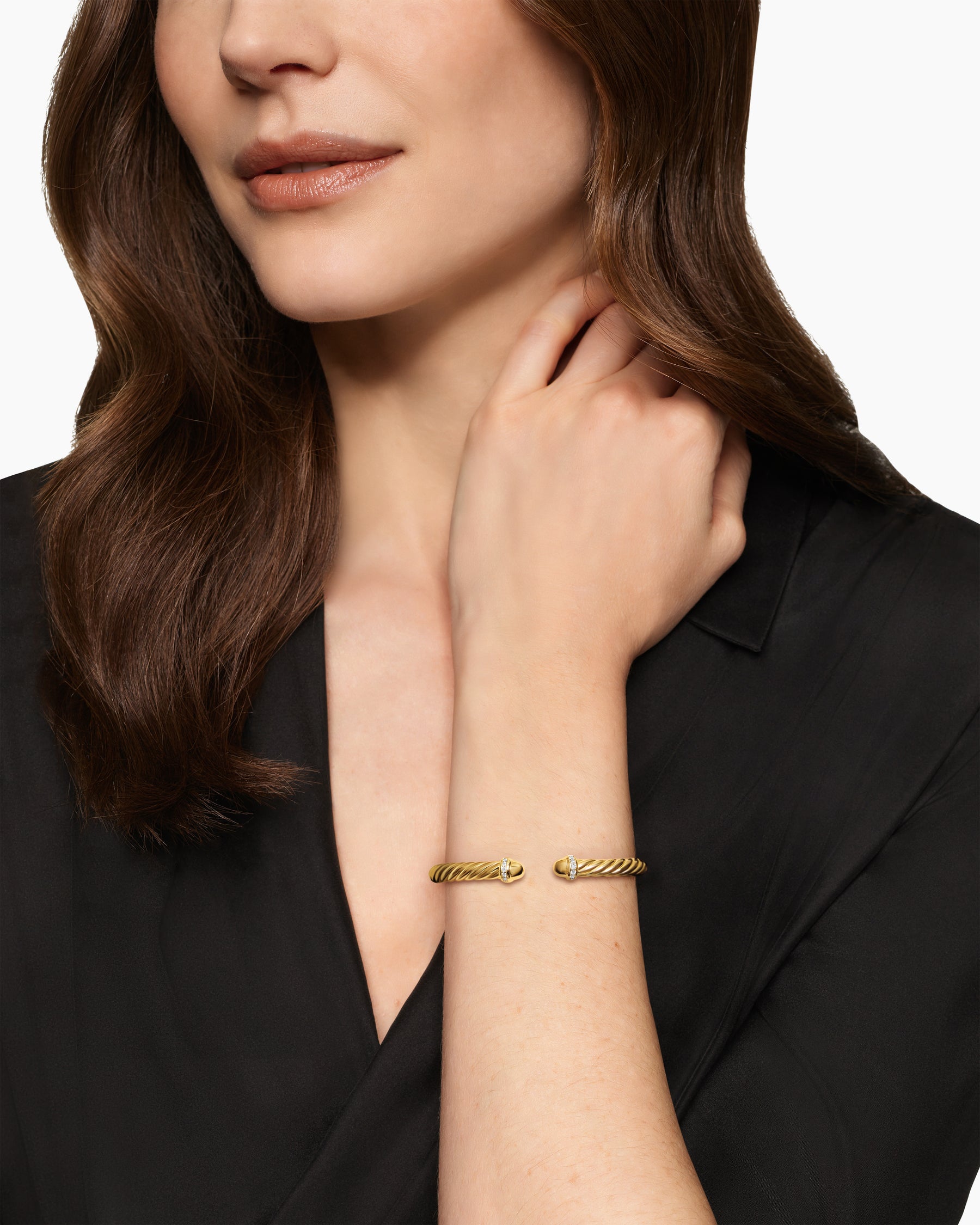 Alternative view of Cablespira Flex Bracelet in 18K Yellow Gold with Gold Domes and Diamonds, 6mm