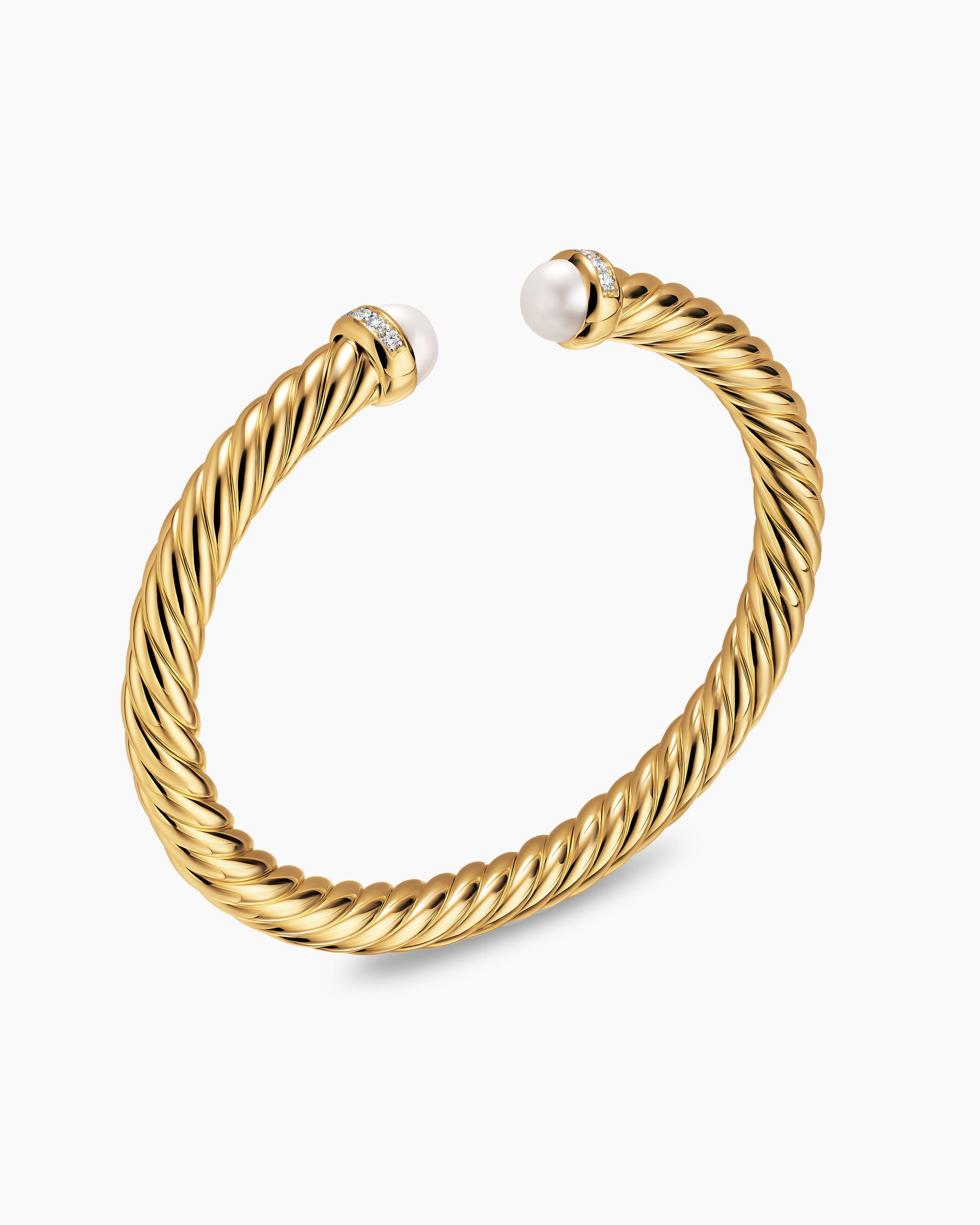 Cablespira Flex Bracelet in 18K Yellow Gold with Pearls and Diamonds, 6mm - Image 3