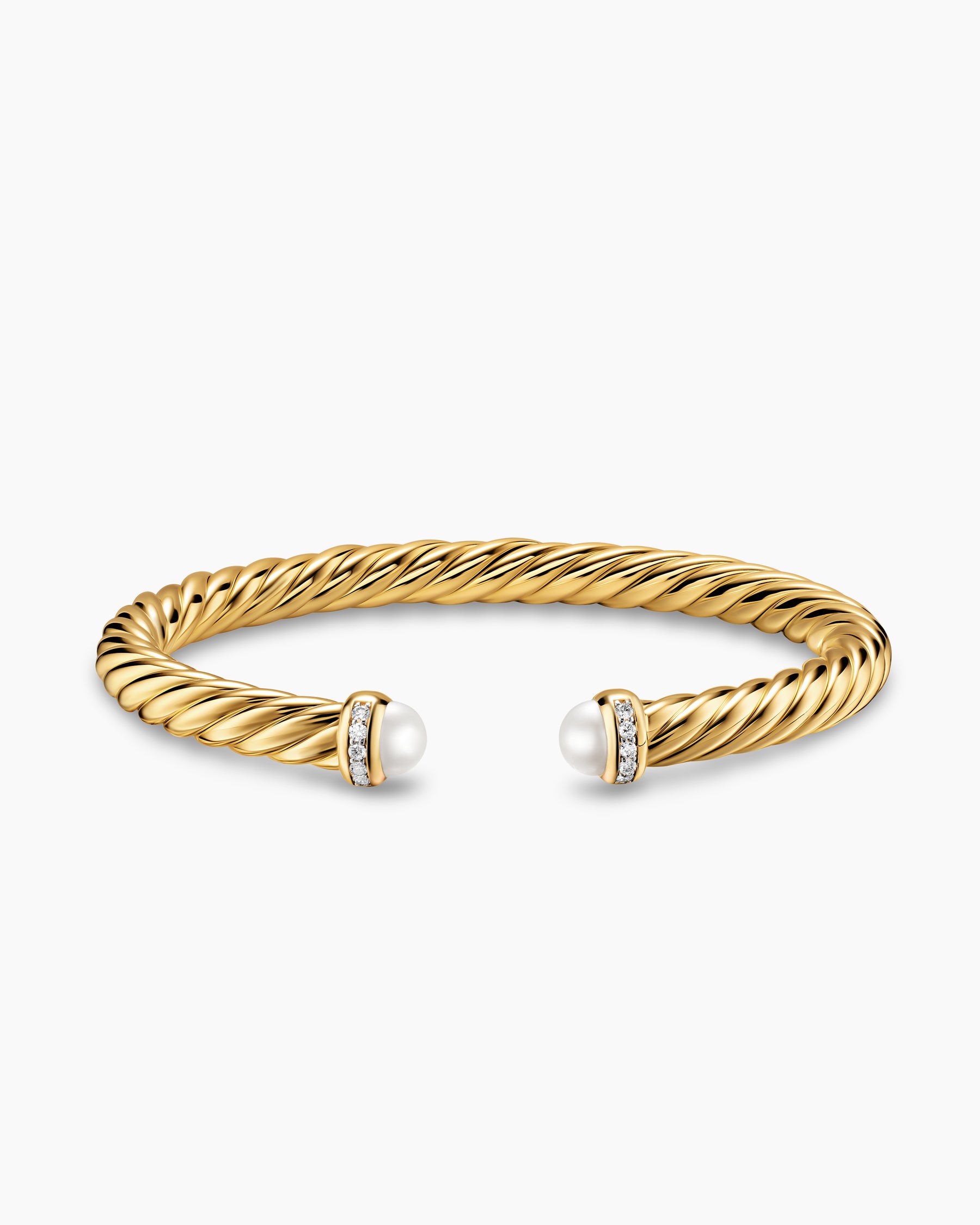 Cablespira Flex Bracelet in 18K Yellow Gold with Pearls and Diamonds, 6mm - Image 4