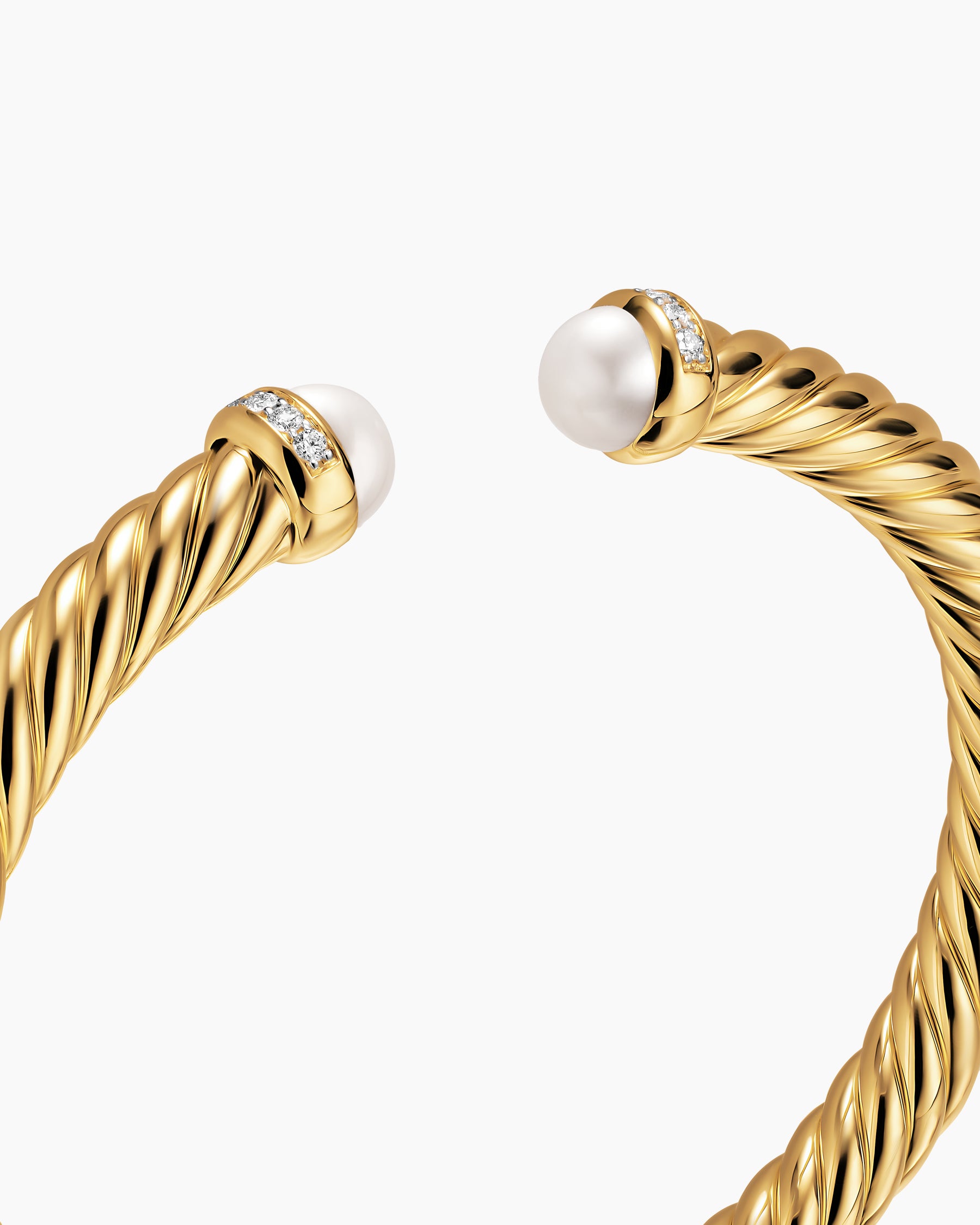 Cablespira Flex Bracelet in 18K Yellow Gold with Pearls and Diamonds, 6mm - Image 5
