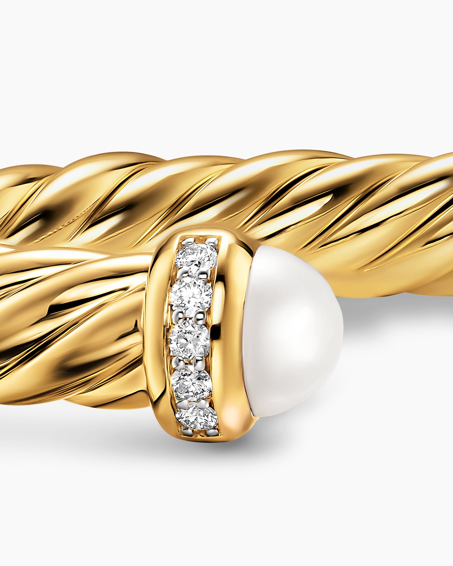 Cablespira Flex Bracelet in 18K Yellow Gold with Pearls and Diamonds, 6mm - Image 6