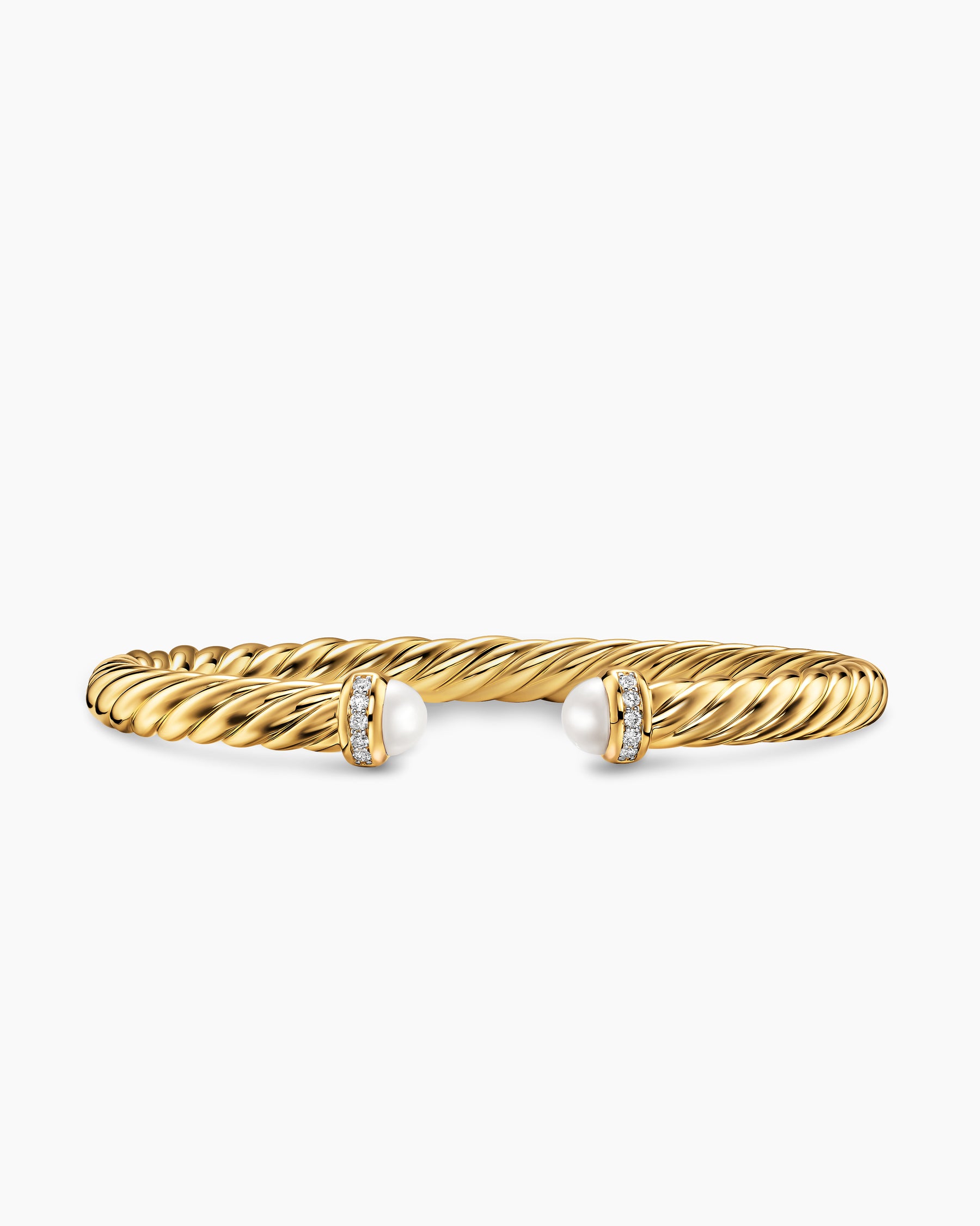 Cablespira Flex Bracelet in 18K Yellow Gold with Pearls and Diamonds, 6mm