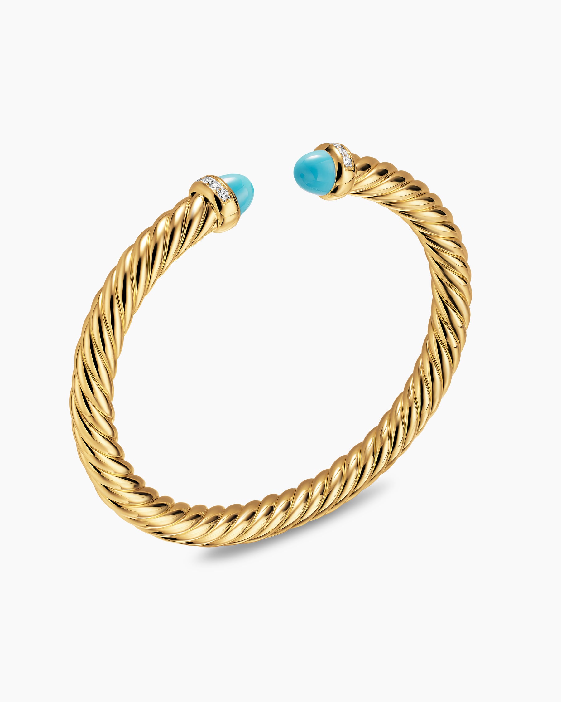 Cablespira Flex Bracelet in 18K Yellow Gold with Turquoise and Diamonds, 6mm - Image 3