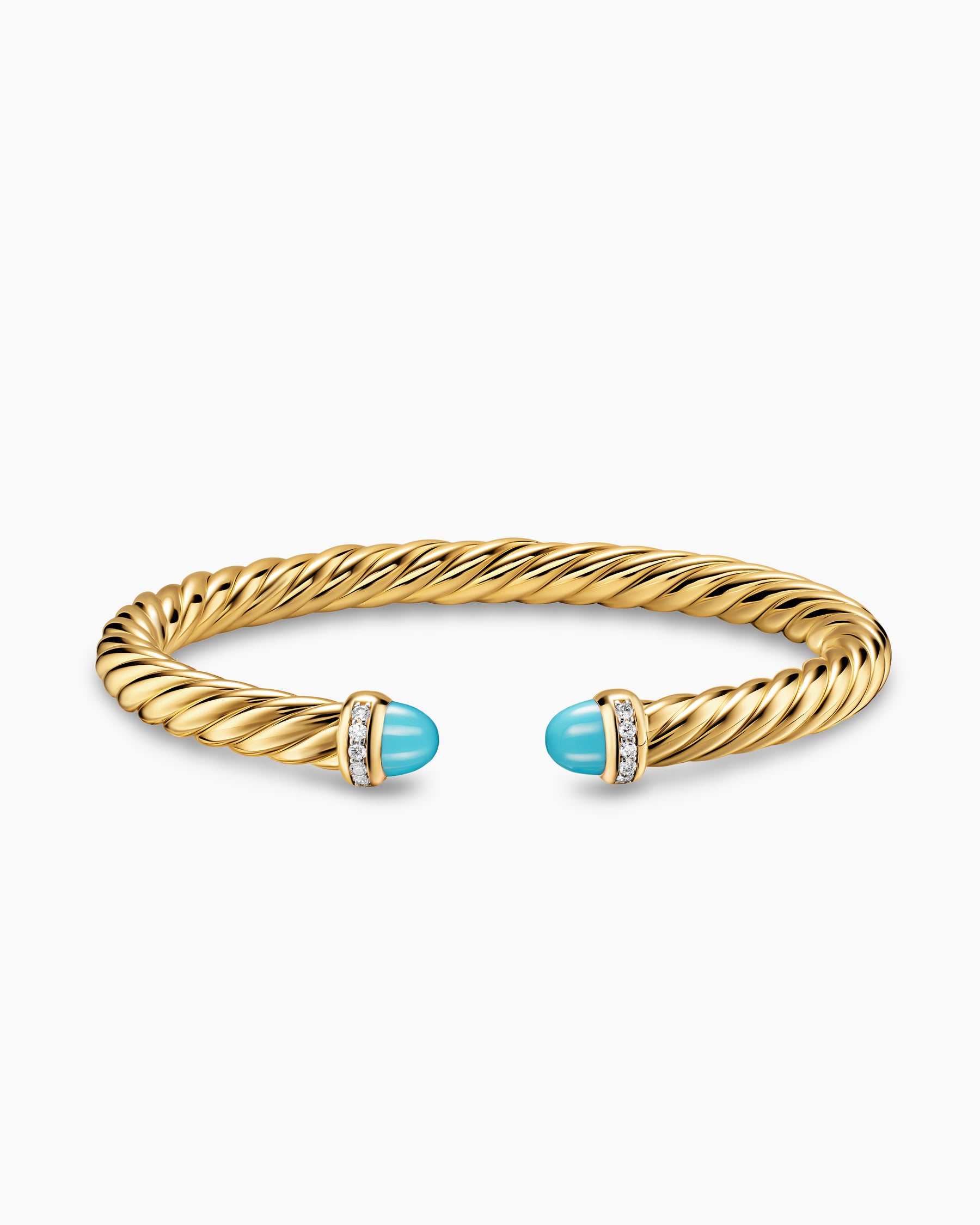 Cablespira Flex Bracelet in 18K Yellow Gold with Turquoise and Diamonds, 6mm - Image 4