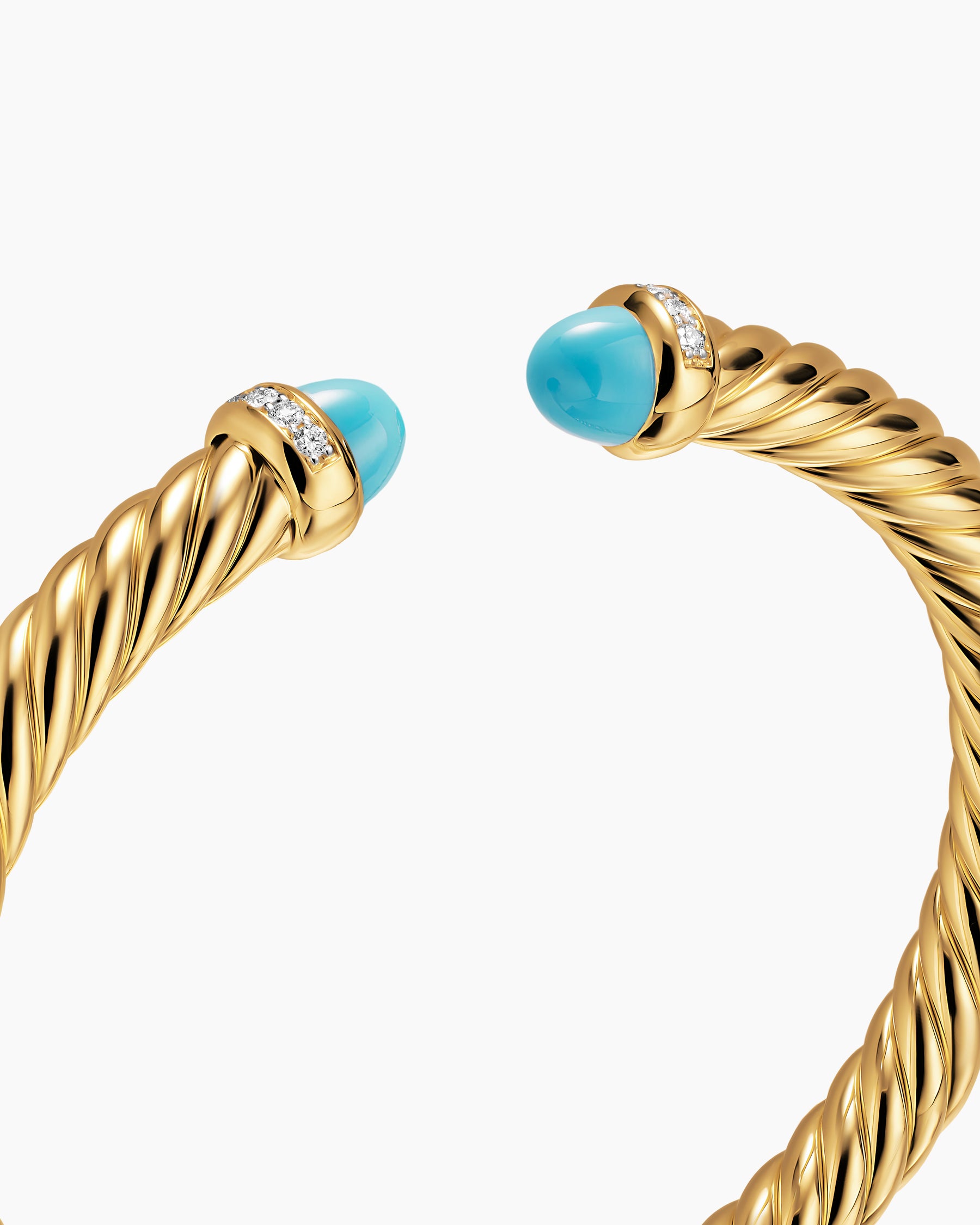 Cablespira Flex Bracelet in 18K Yellow Gold with Turquoise and Diamonds, 6mm - Image 5