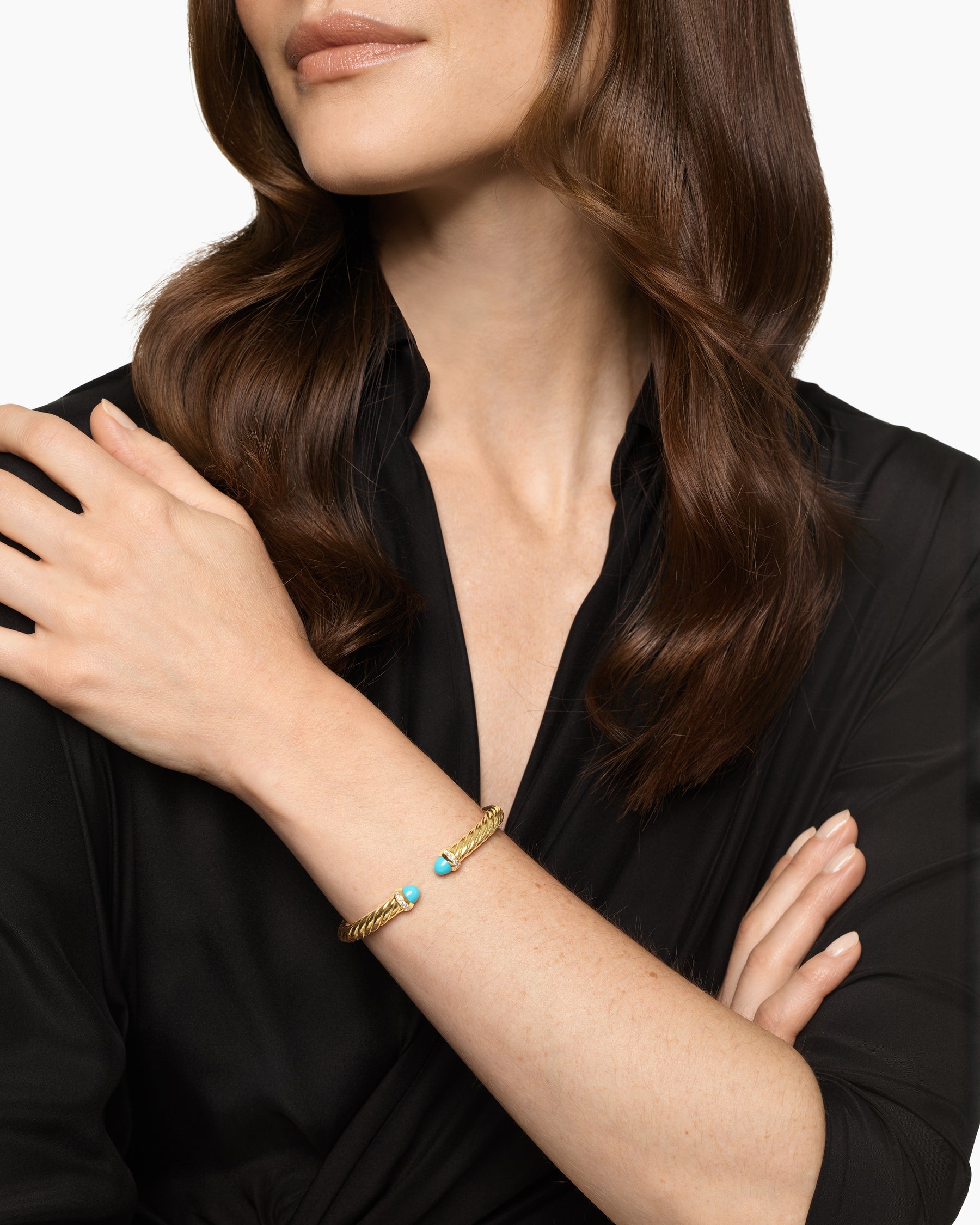 Alternative view of Cablespira Flex Bracelet in 18K Yellow Gold with Turquoise and Diamonds, 6mm