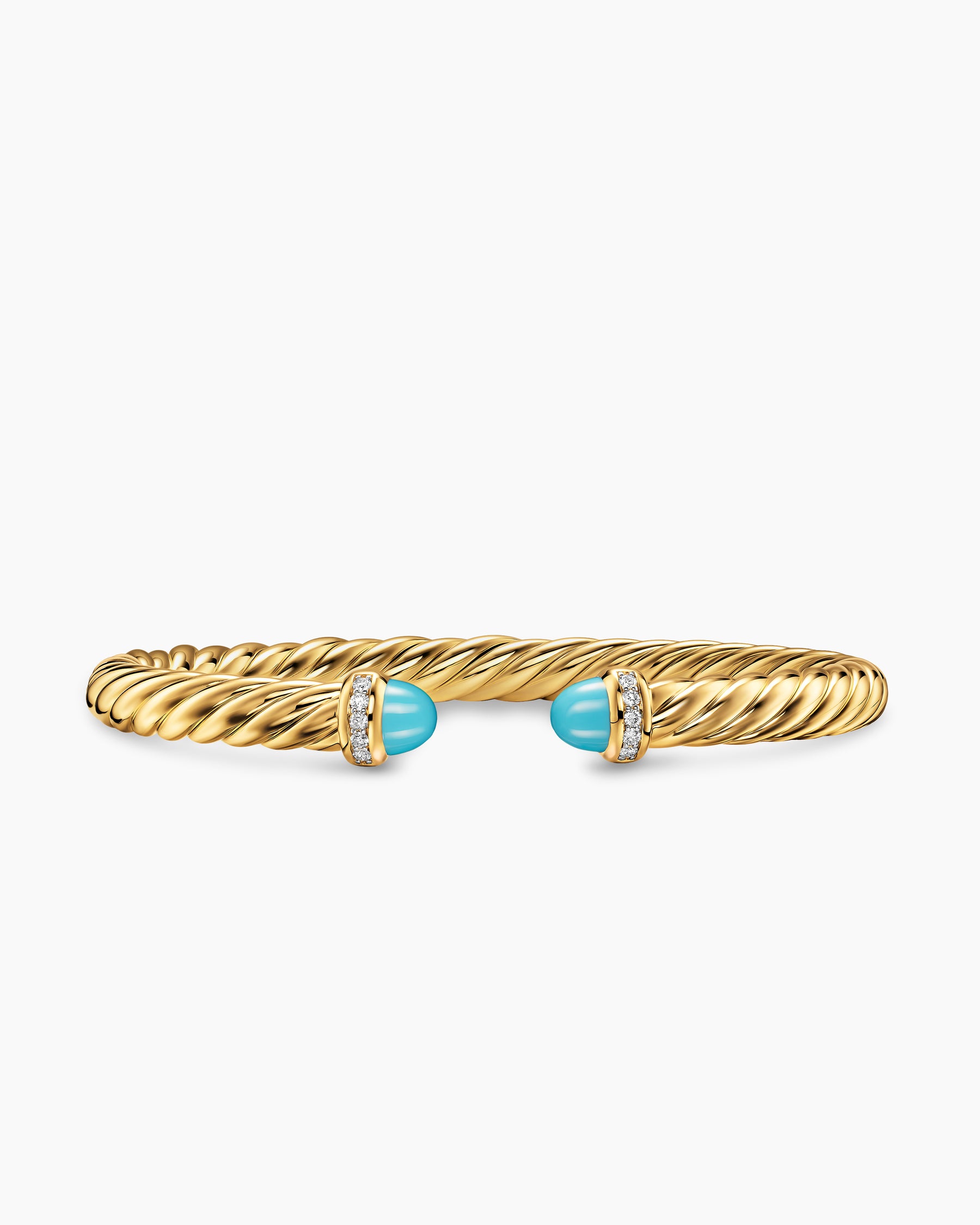 Cablespira Flex Bracelet in 18K Yellow Gold with Turquoise and Diamonds, 6mm
