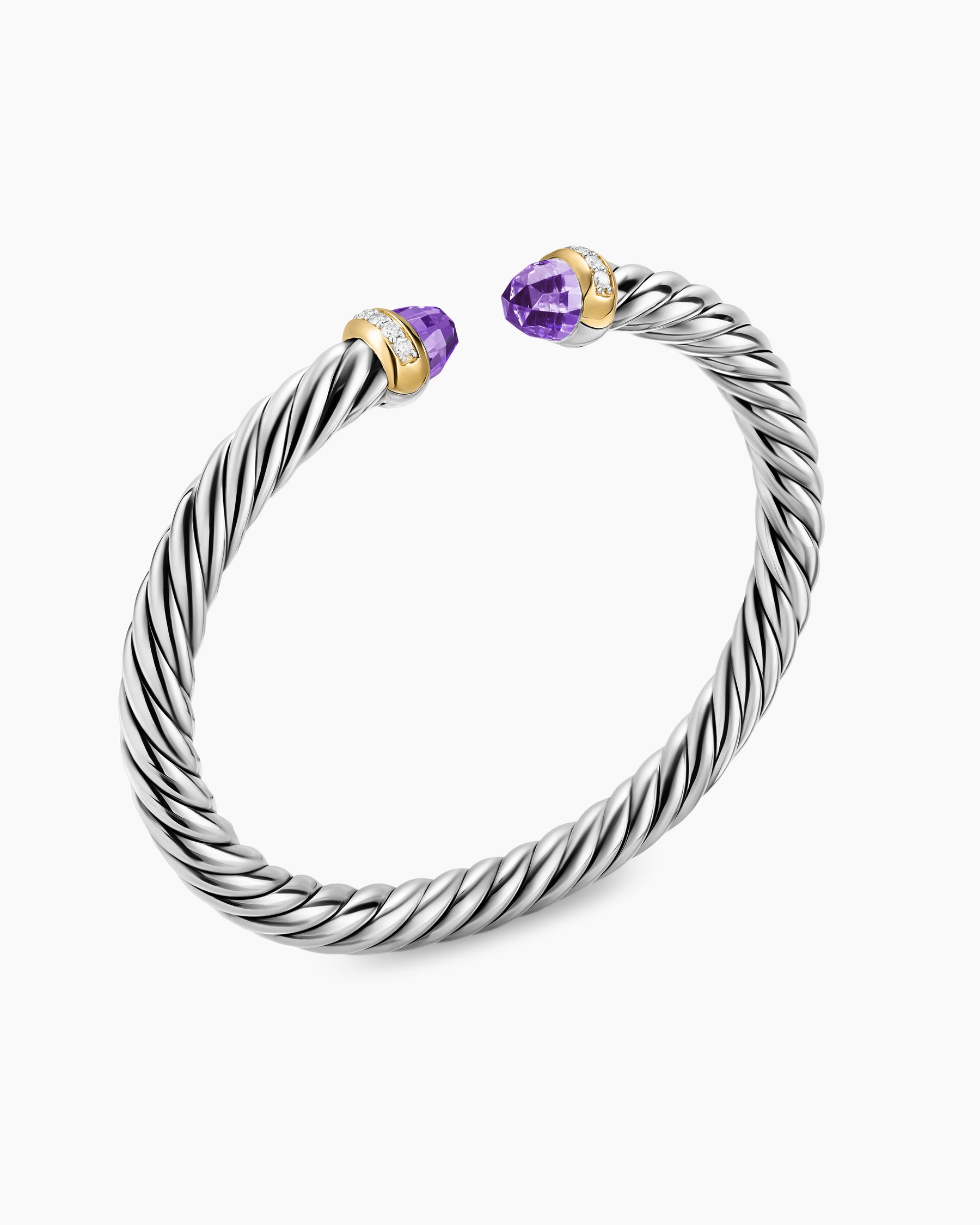 Alternative view of Cable Flex Bracelet in Sterling Silver with 14K Yellow Gold, Amethyst and Diamonds, 6mm