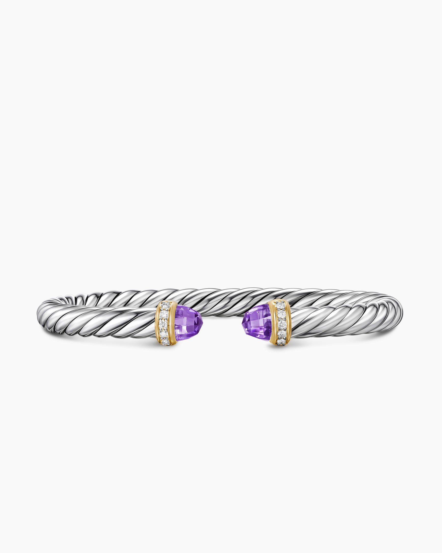 Cable Flex Bracelet in Sterling Silver with 14K Yellow Gold, Amethyst and Diamonds, 6mm