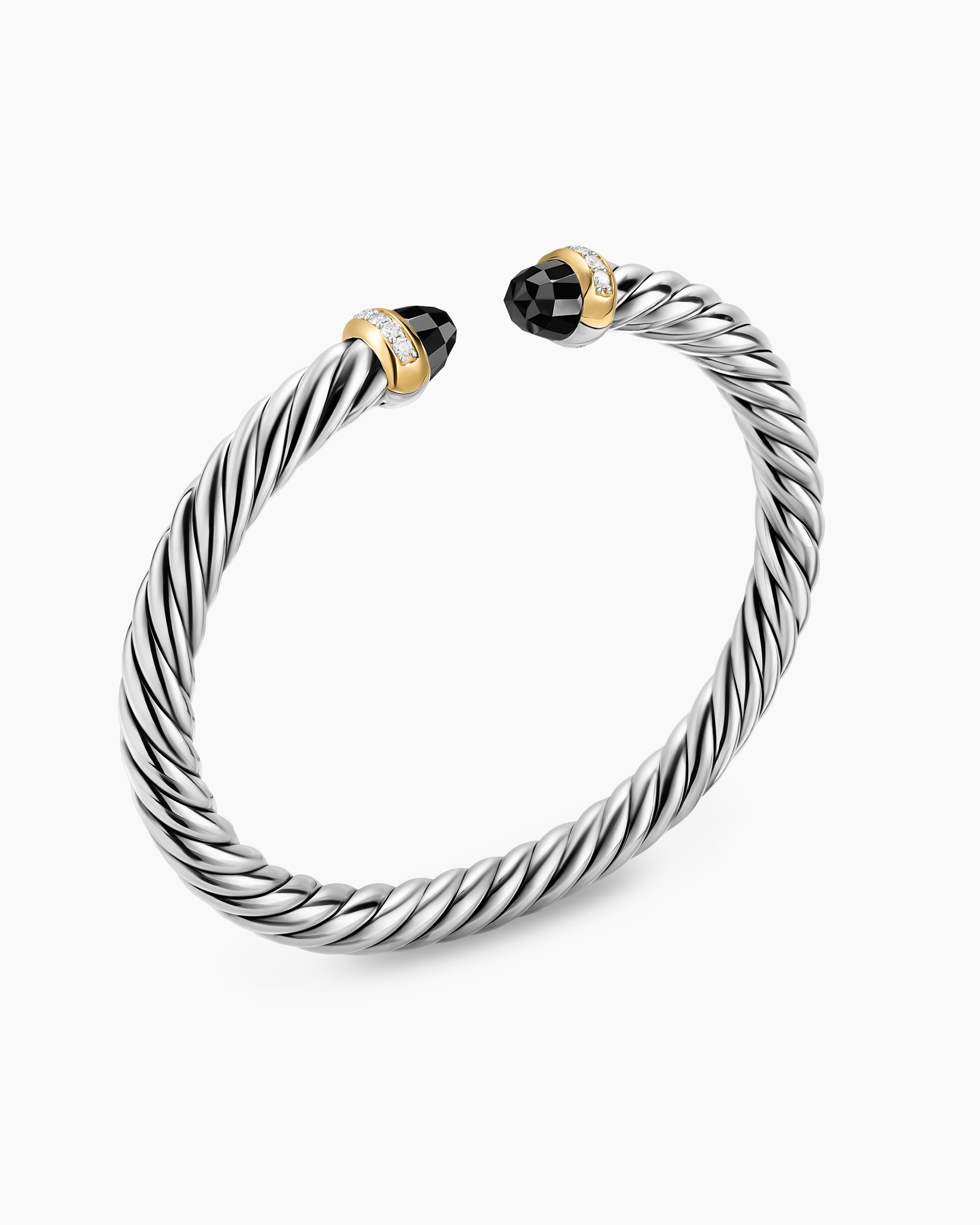 Alternative view of Cable Flex Bracelet in Sterling Silver with 14K Yellow Gold, Black Onyx and Diamonds, 6mm