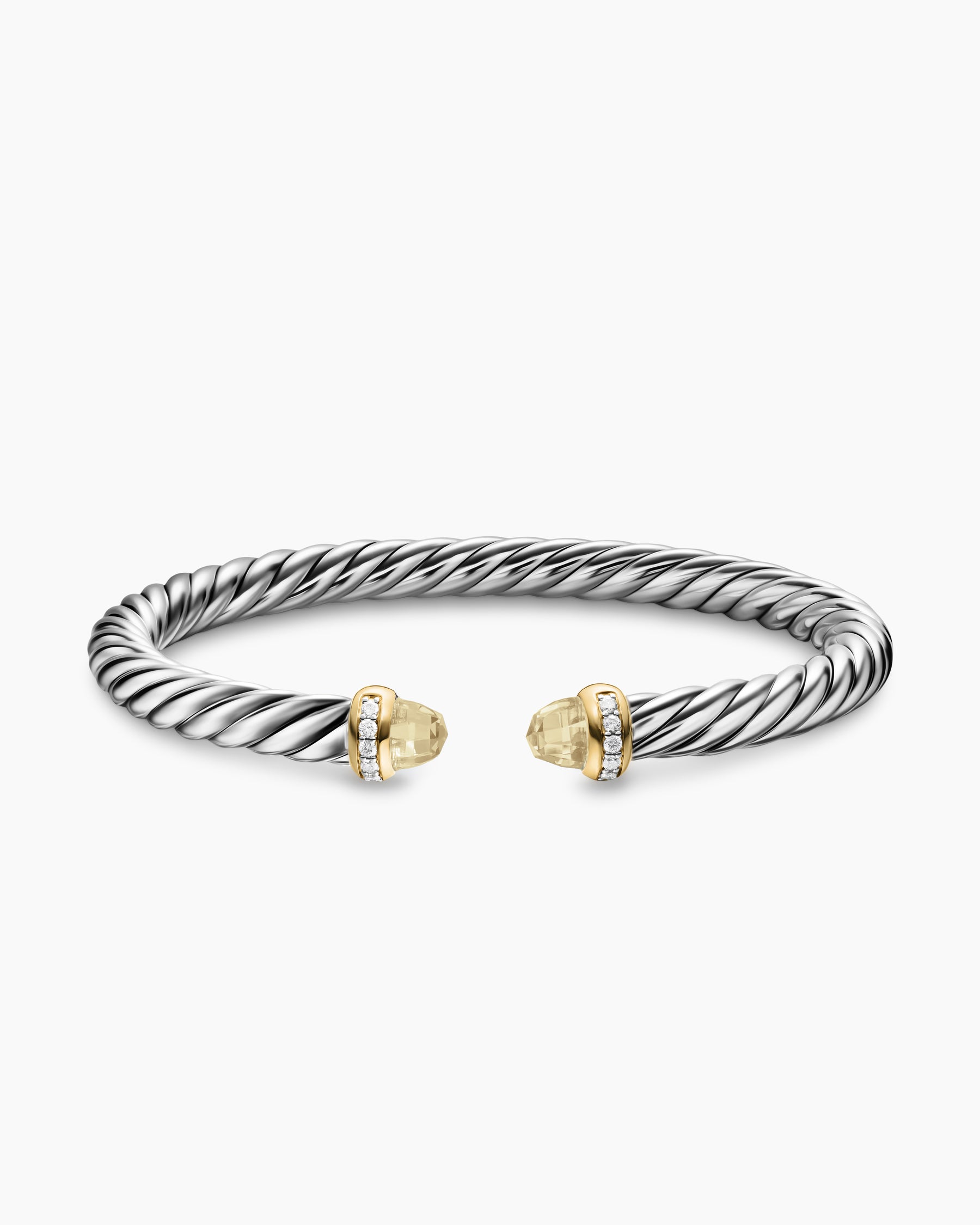 Cable Flex Bracelet in Sterling Silver with 14K Yellow Gold, Champagne Citrine and Diamonds, 6mm - Image 3