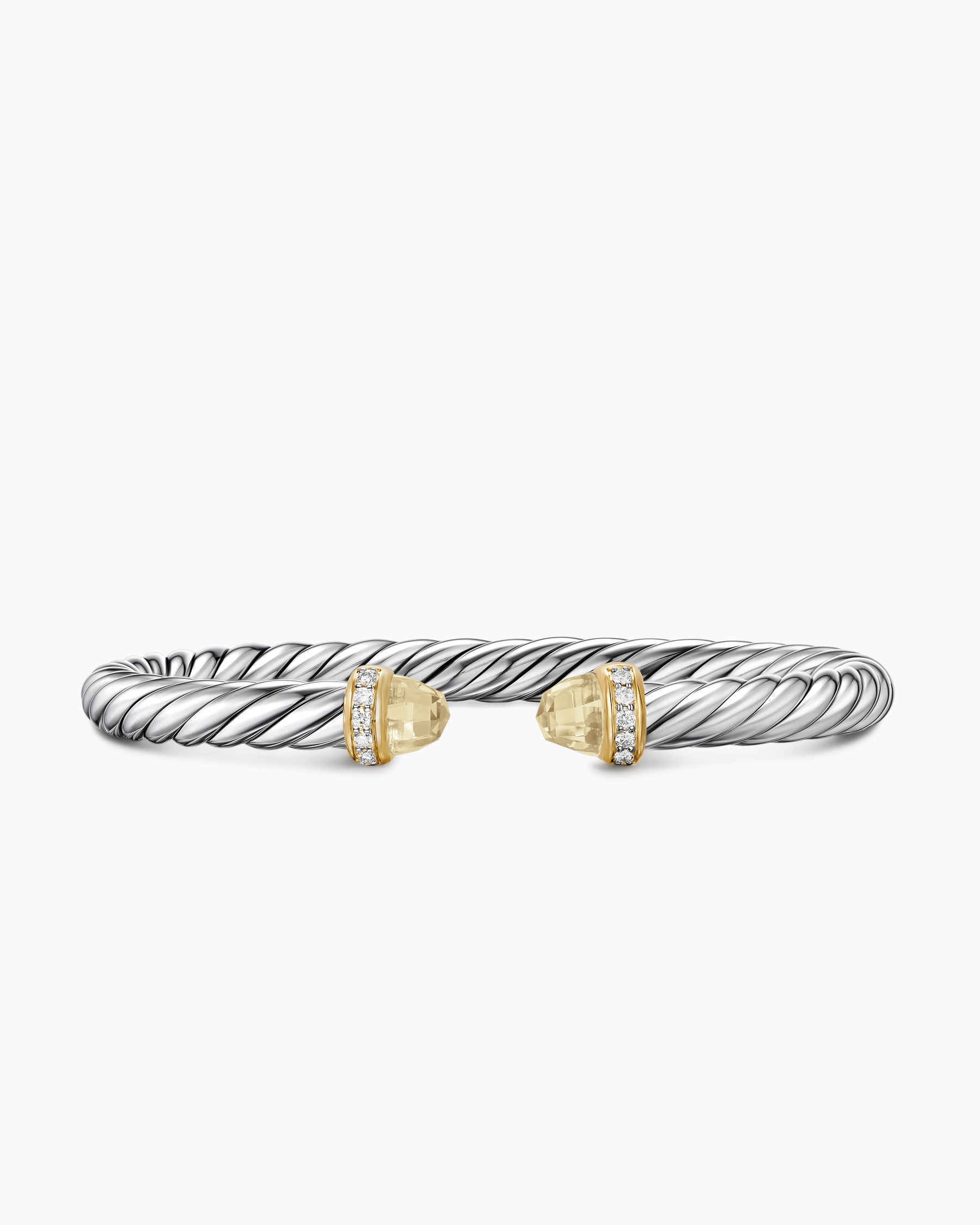 Cable Flex Bracelet in Sterling Silver with 14K Yellow Gold, Champagne Citrine and Diamonds, 6mm