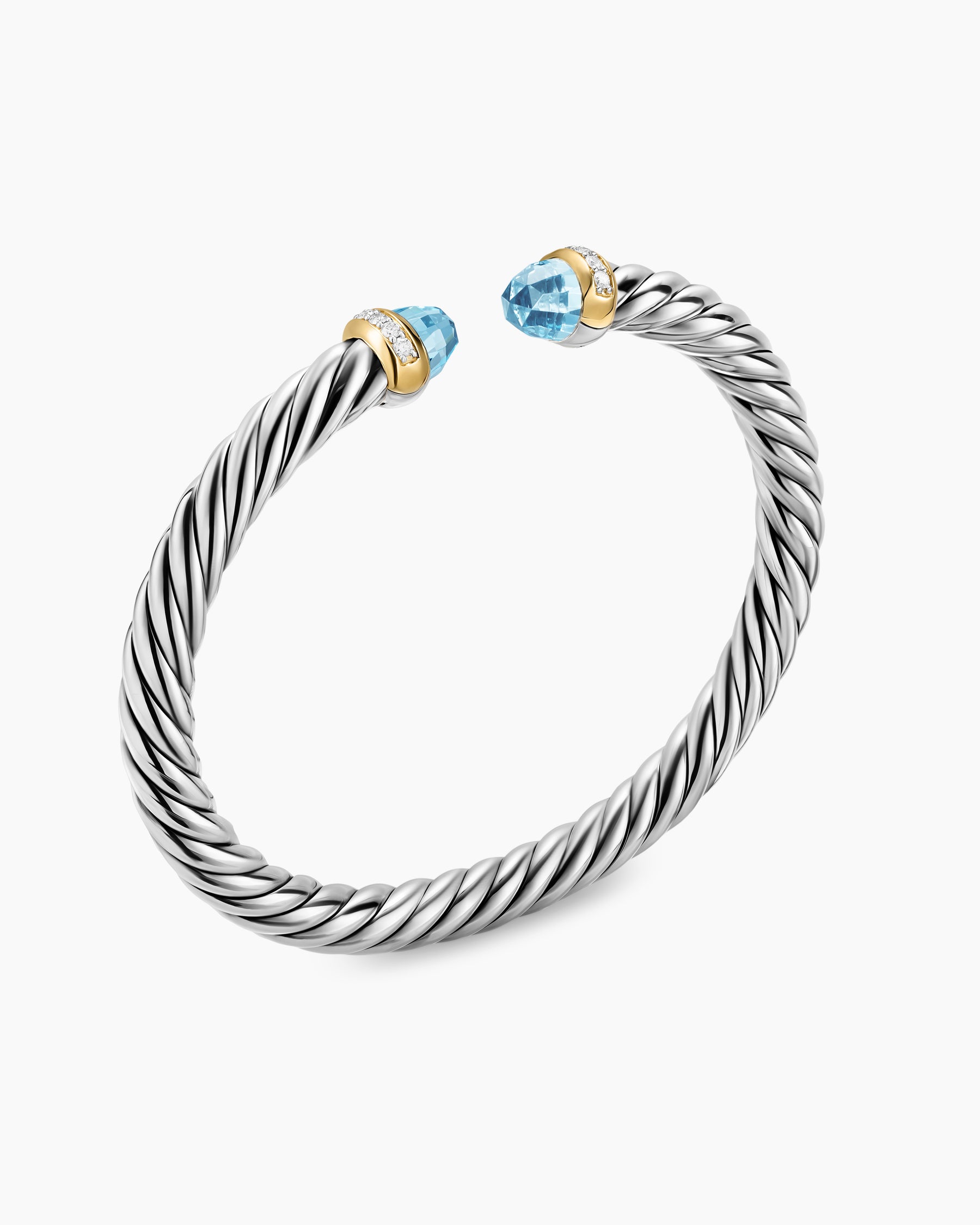 Alternative view of Cable Flex Bracelet in Sterling Silver with 14K Yellow Gold, Sky Blue Topaz and Diamonds, 6mm