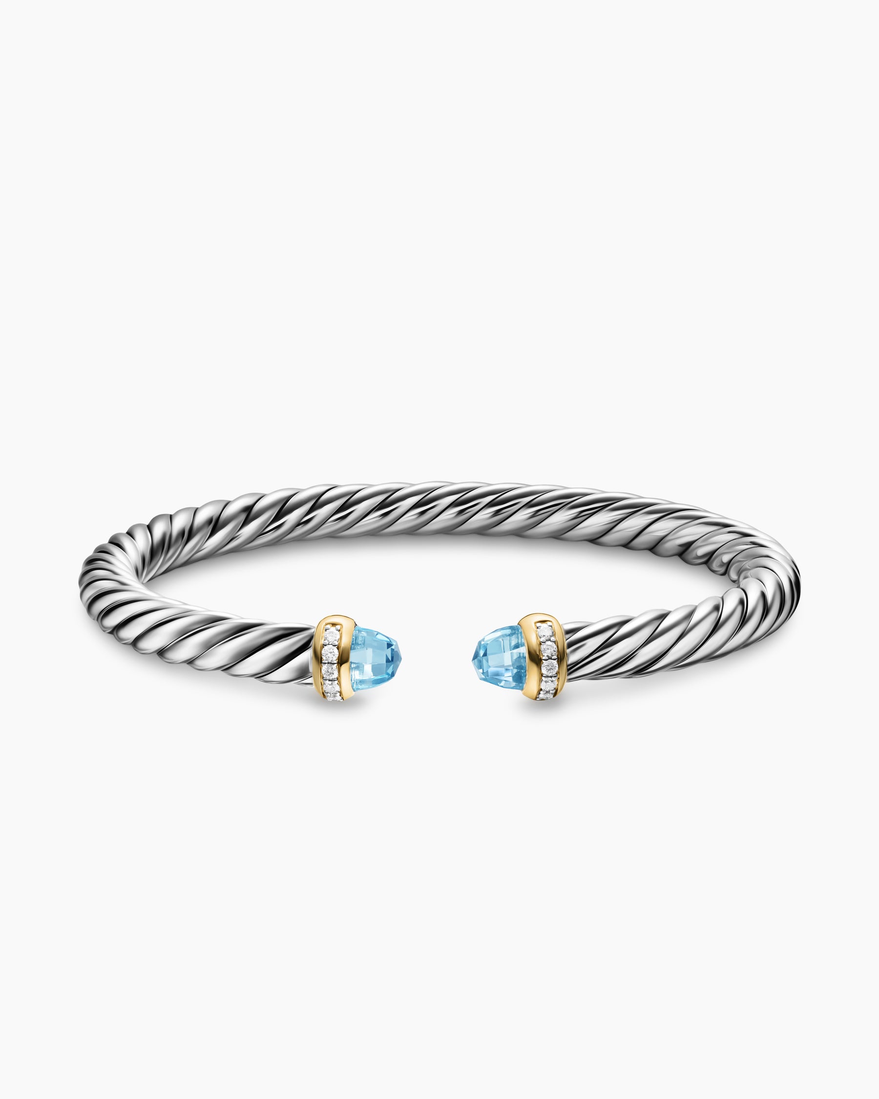 Cable Flex Bracelet in Sterling Silver with 14K Yellow Gold, Sky Blue Topaz and Diamonds, 6mm - Image 3