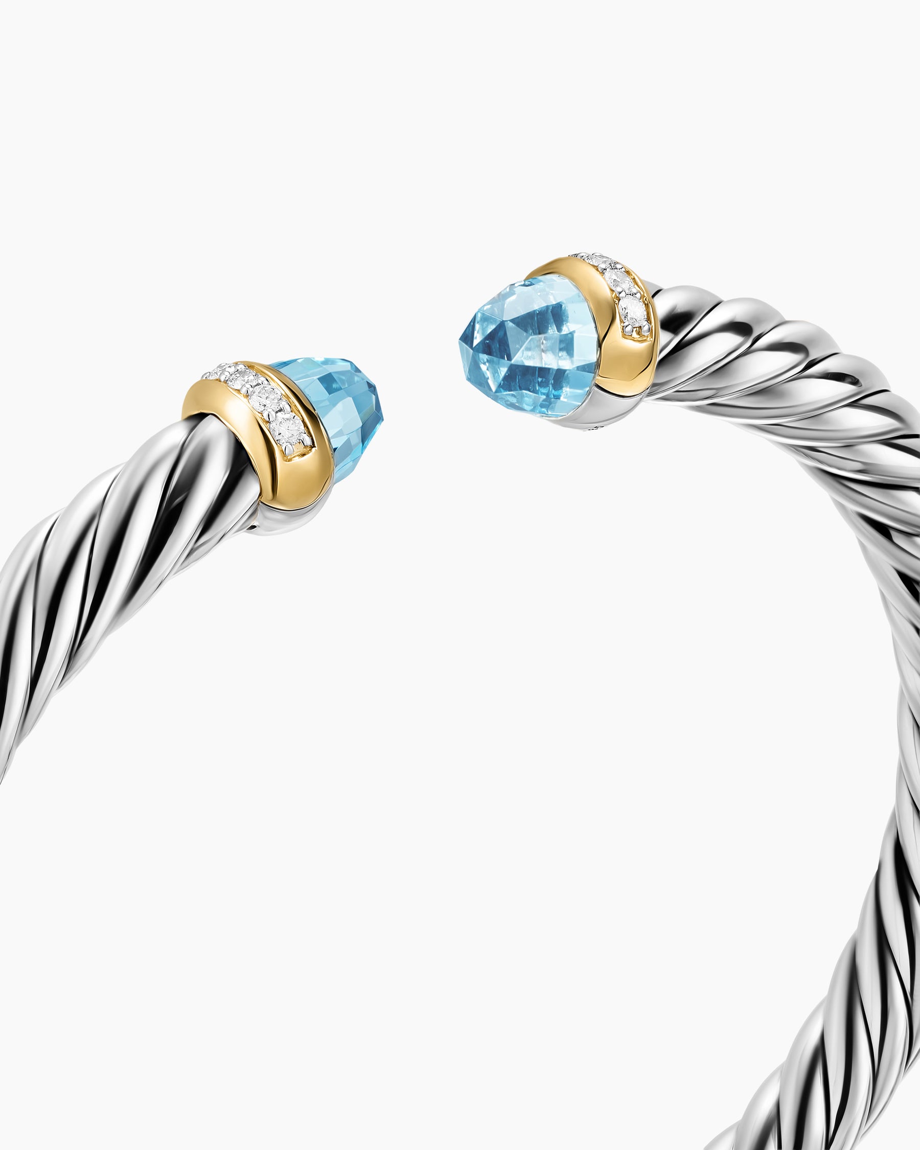 Cable Flex Bracelet in Sterling Silver with 14K Yellow Gold, Sky Blue Topaz and Diamonds, 6mm - Image 4