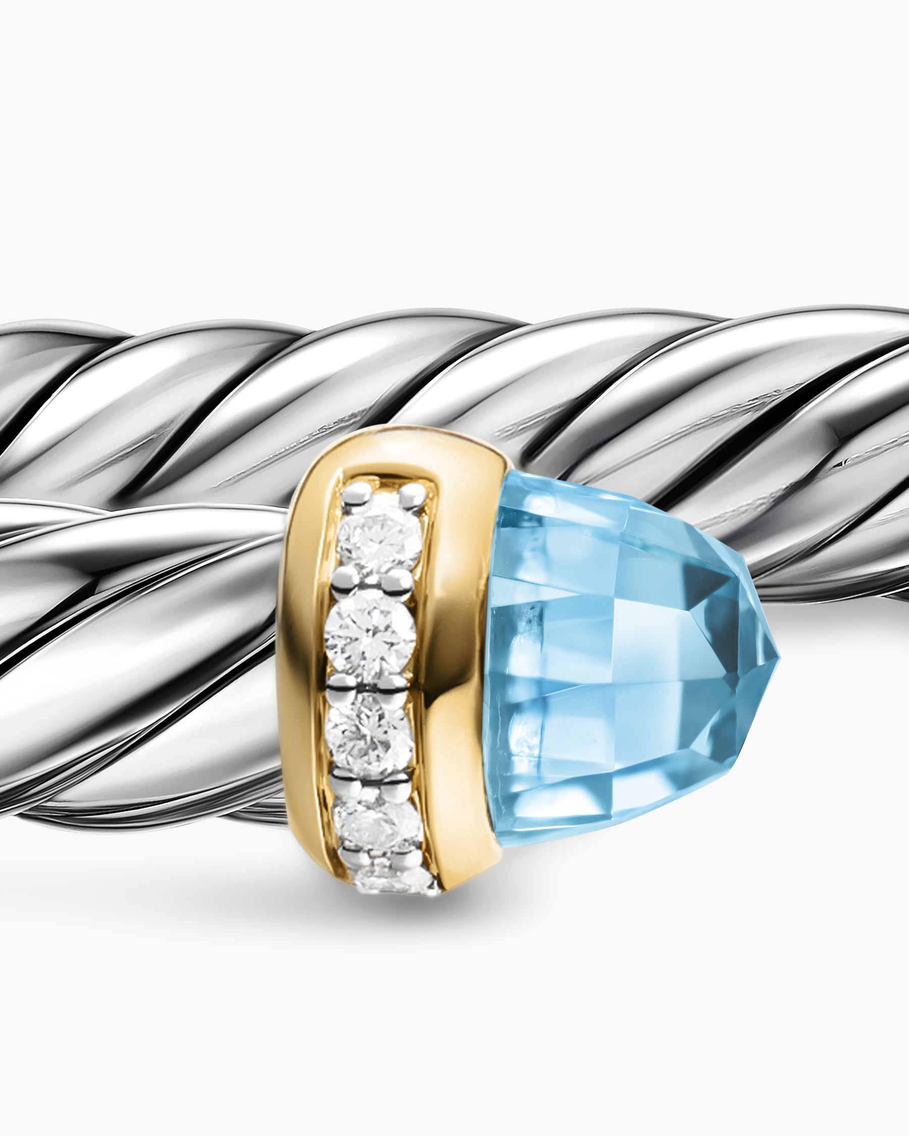 Cable Flex Bracelet in Sterling Silver with 14K Yellow Gold, Sky Blue Topaz and Diamonds, 6mm - Image 5