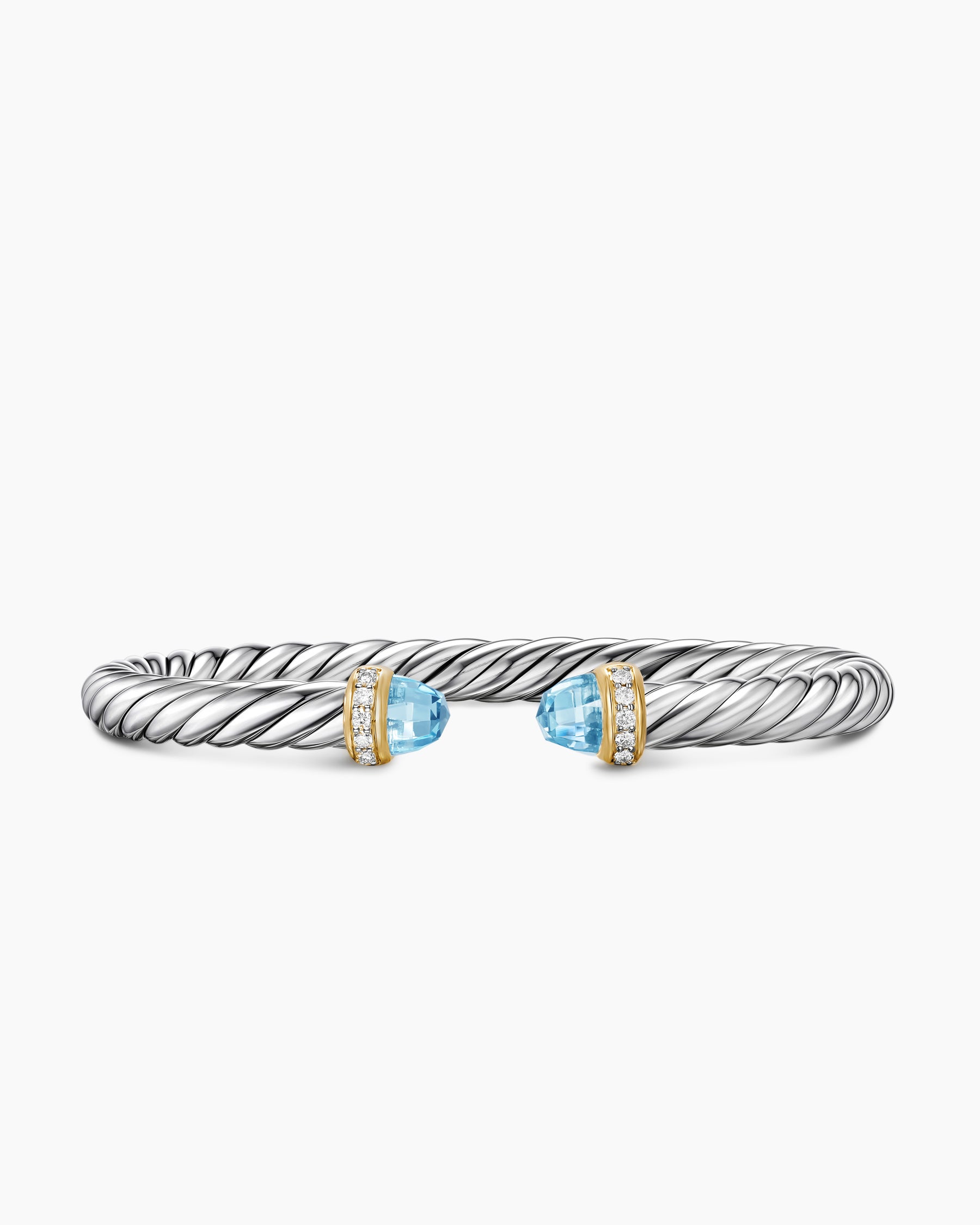 Cable Flex Bracelet in Sterling Silver with 14K Yellow Gold, Sky Blue Topaz and Diamonds, 6mm