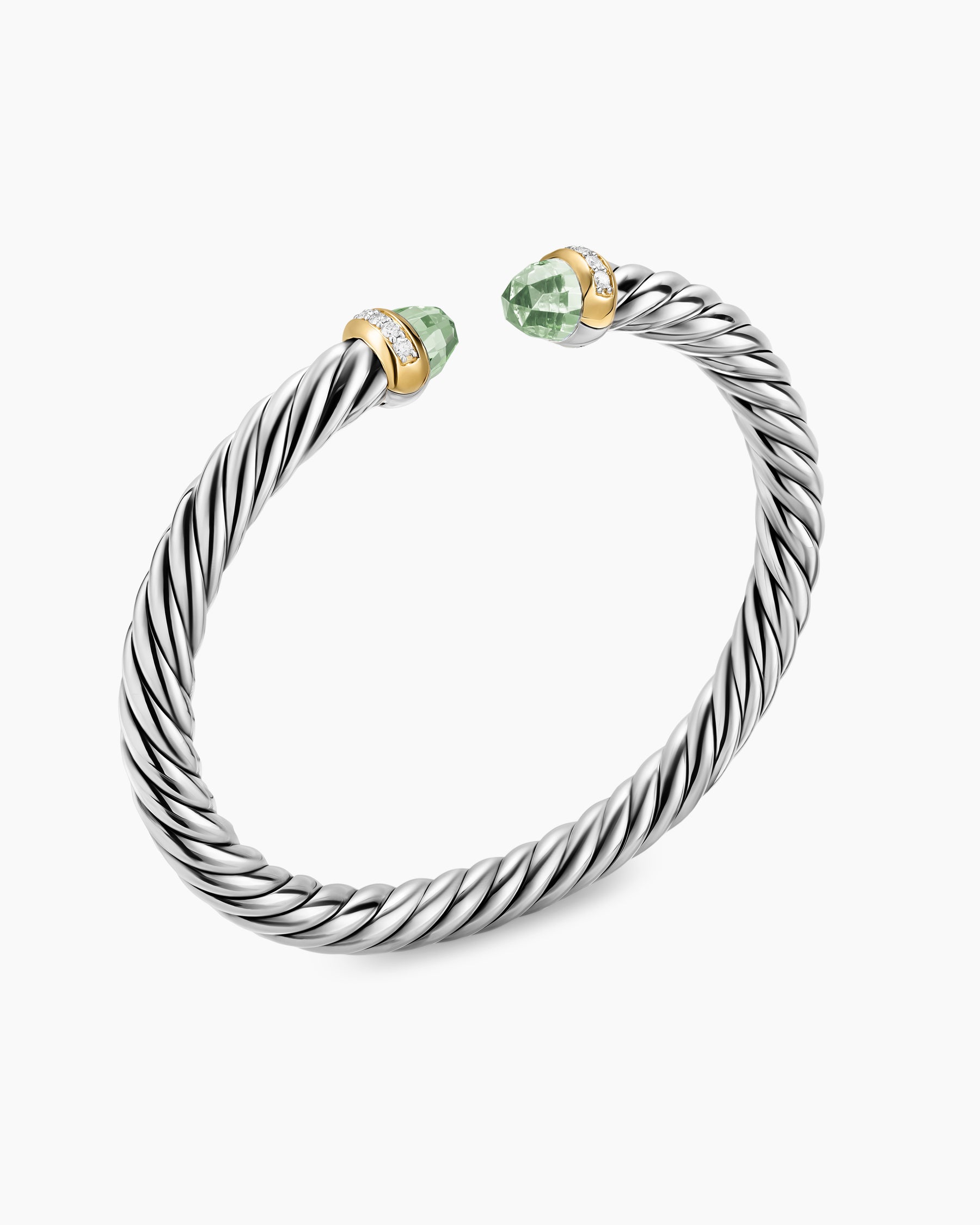 Alternative view of Cable Flex Bracelet in Sterling Silver with 14K Yellow Gold, Prasiolite and Diamonds, 6mm
