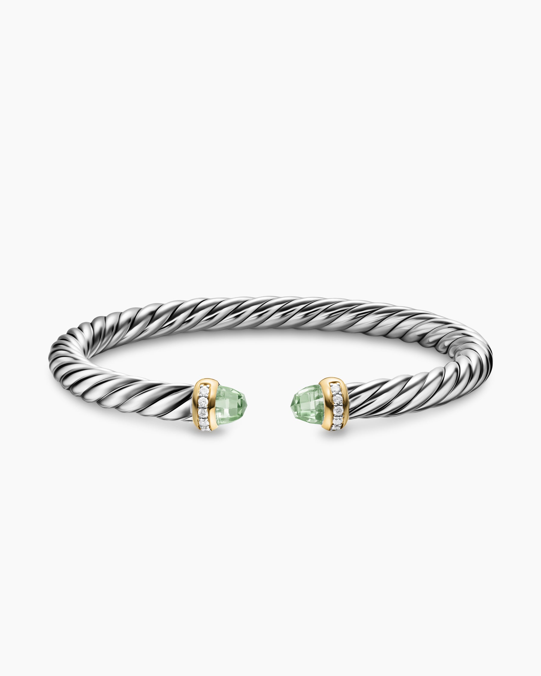 Cable Flex Bracelet in Sterling Silver with 14K Yellow Gold, Prasiolite and Diamonds, 6mm - Image 3