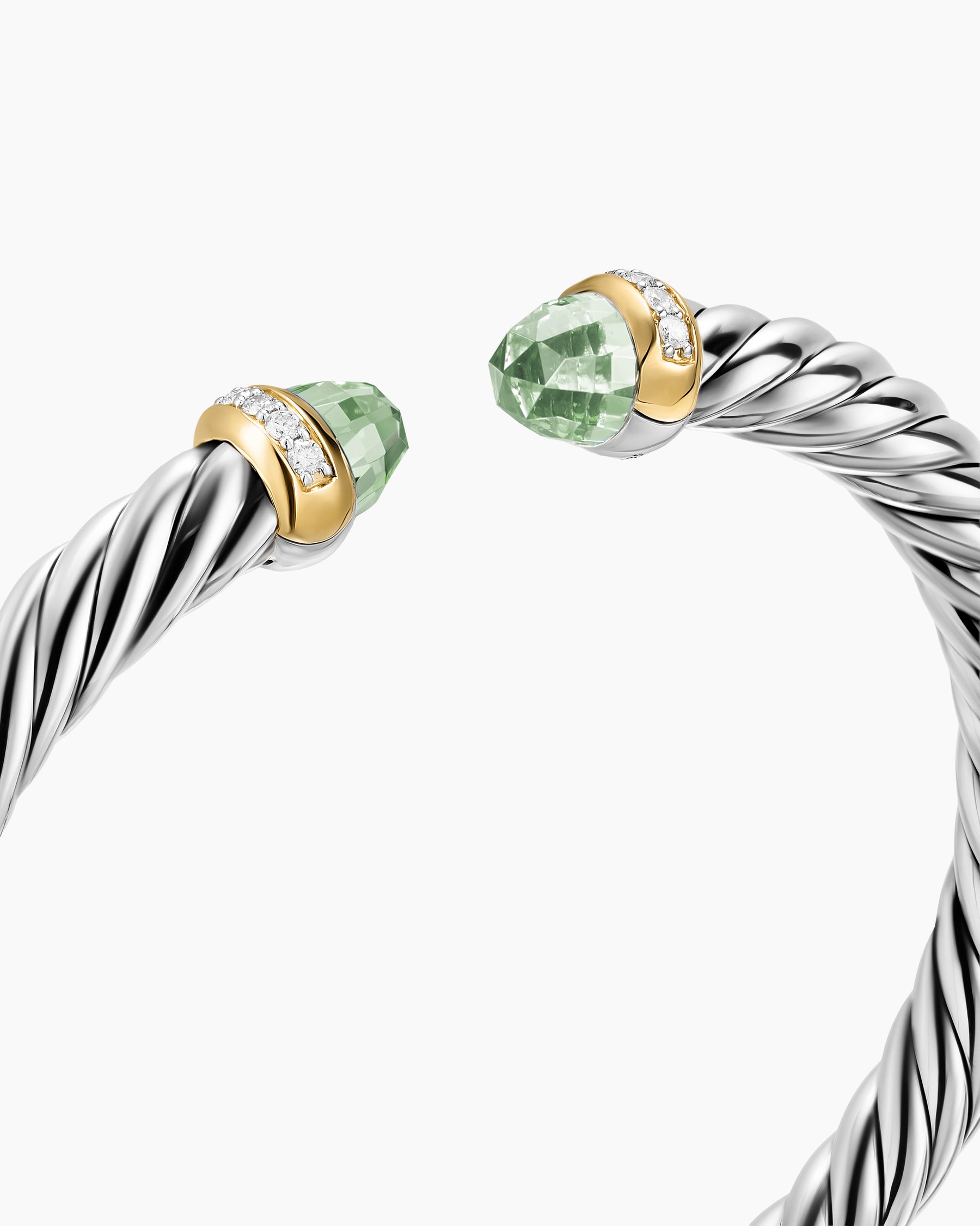 Cable Flex Bracelet in Sterling Silver with 14K Yellow Gold, Prasiolite and Diamonds, 6mm - Image 4