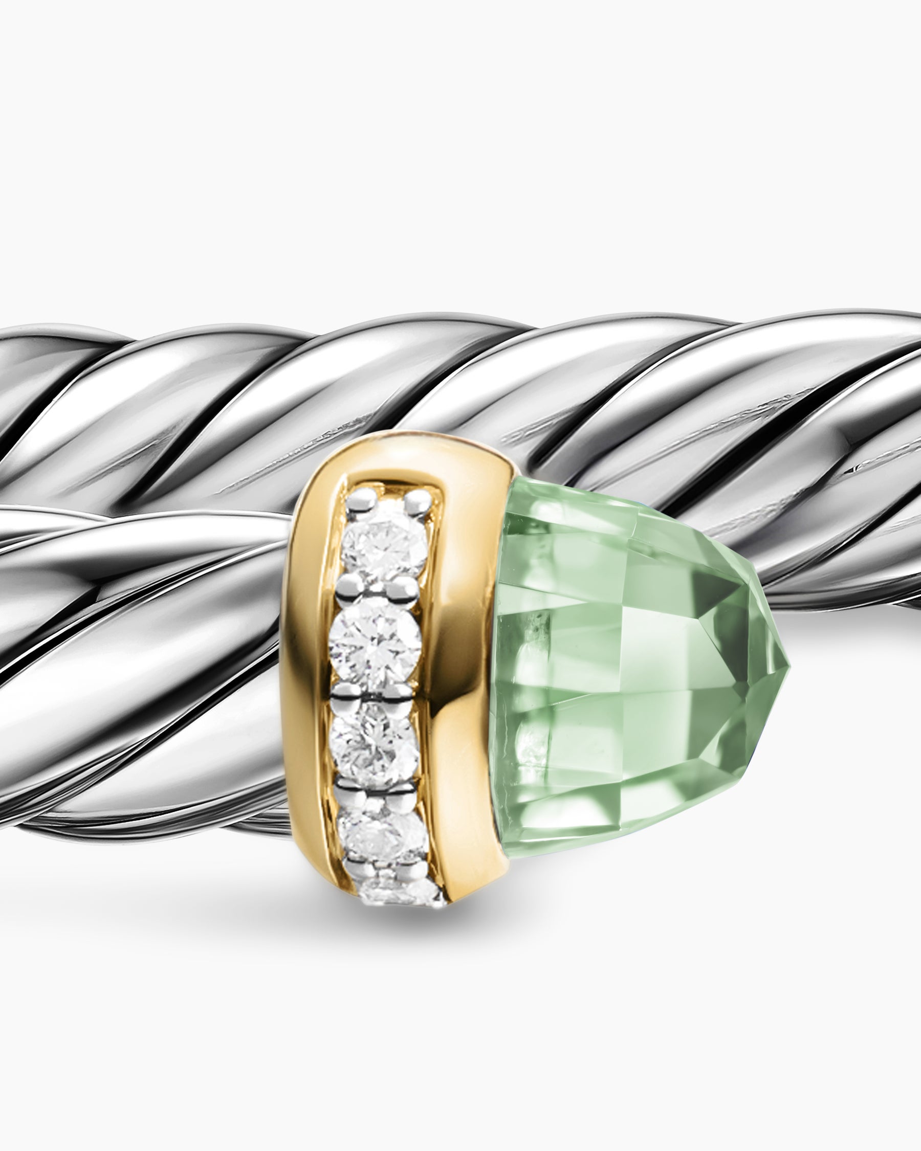 Cable Flex Bracelet in Sterling Silver with 14K Yellow Gold, Prasiolite and Diamonds, 6mm - Image 5