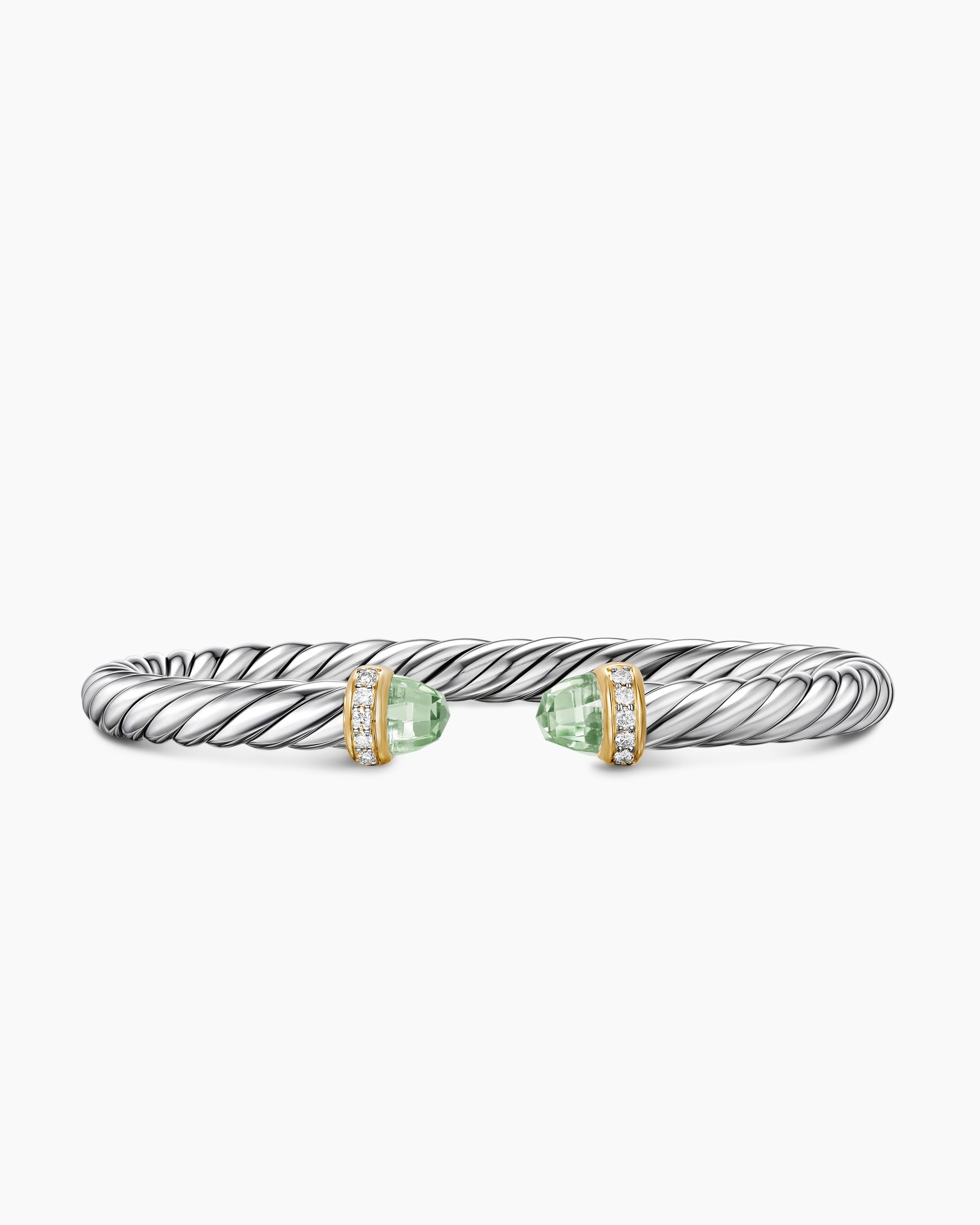 Cable Flex Bracelet in Sterling Silver with 14K Yellow Gold, Prasiolite and Diamonds, 6mm