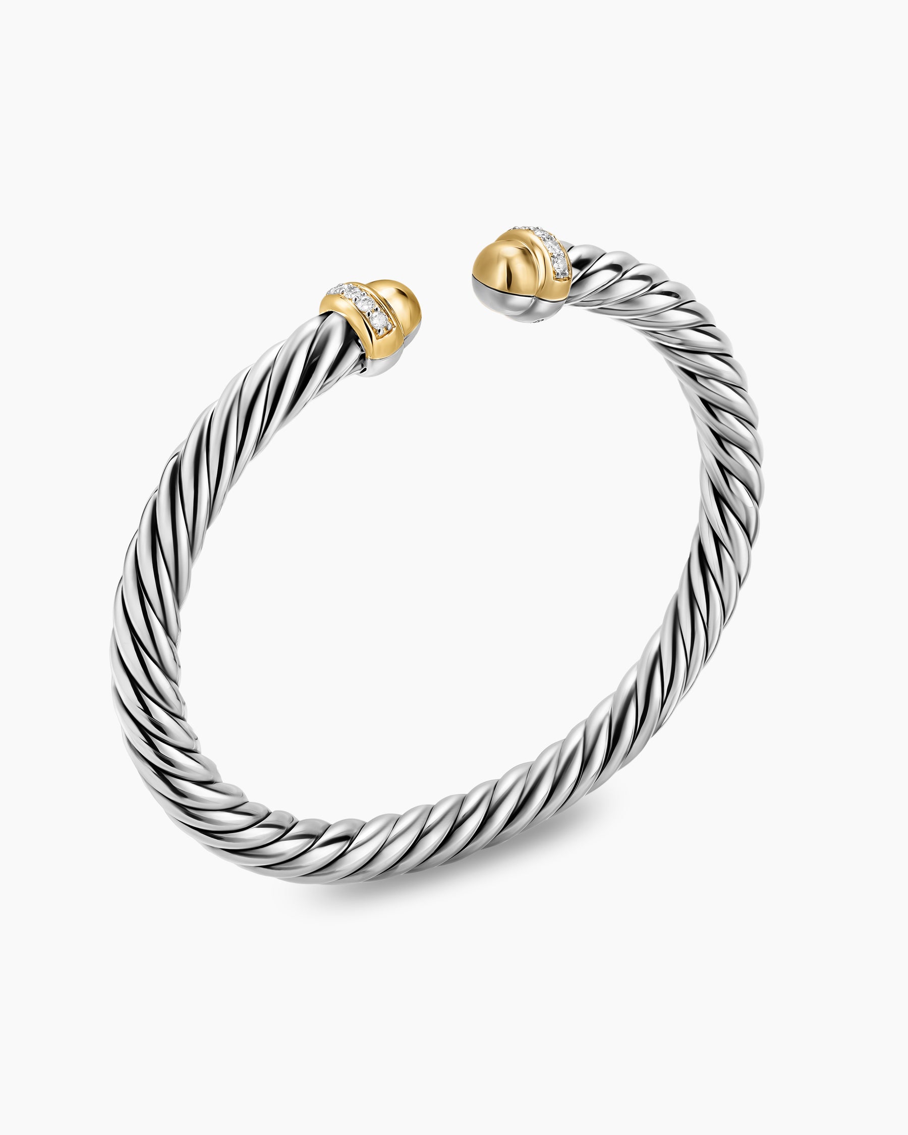 Alternative view of Cable Flex Bracelet in Sterling Silver with 14K Yellow Gold Domes and Diamonds, 6mm