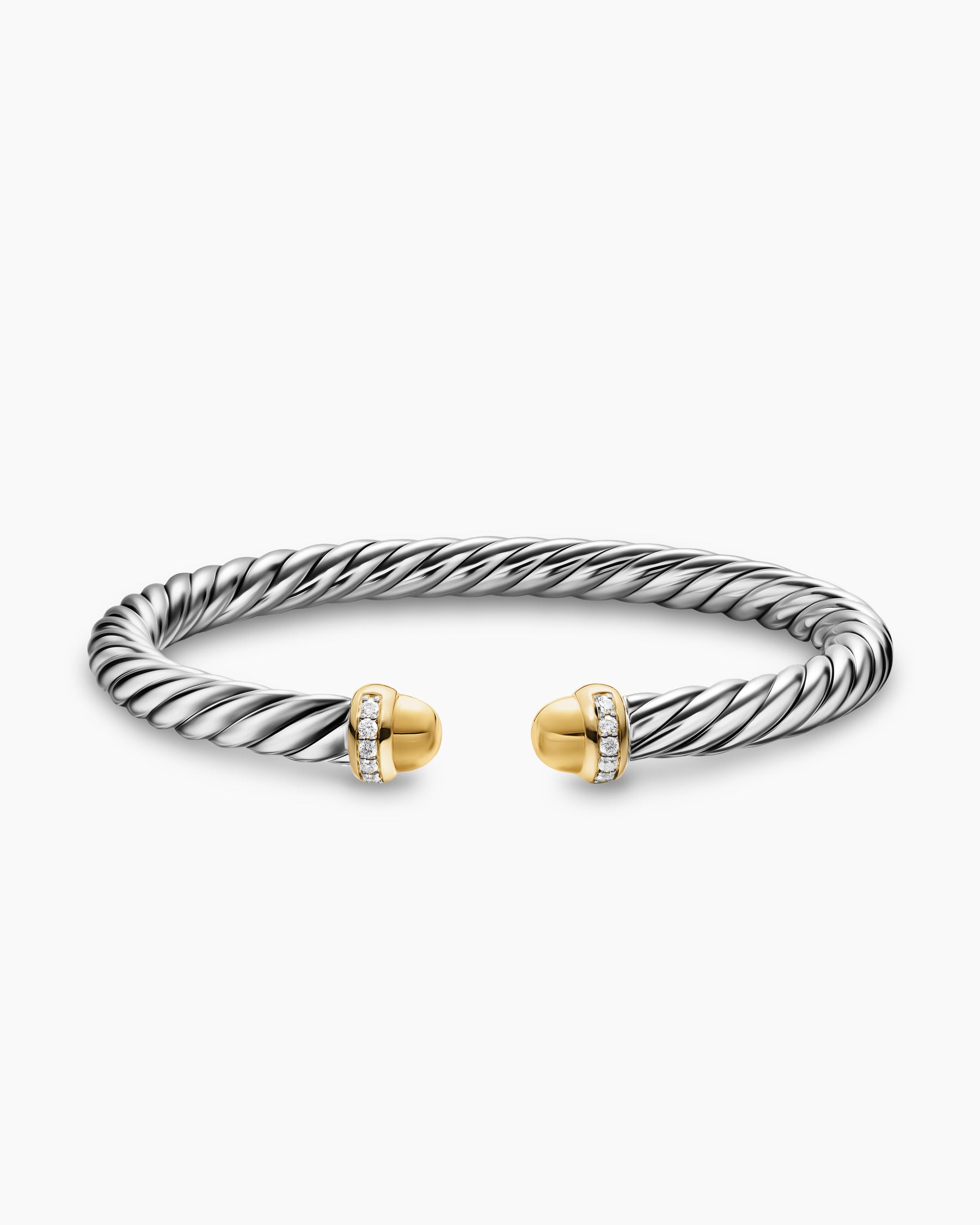 Cable Flex Bracelet in Sterling Silver with 14K Yellow Gold Domes and Diamonds, 6mm - Image 3