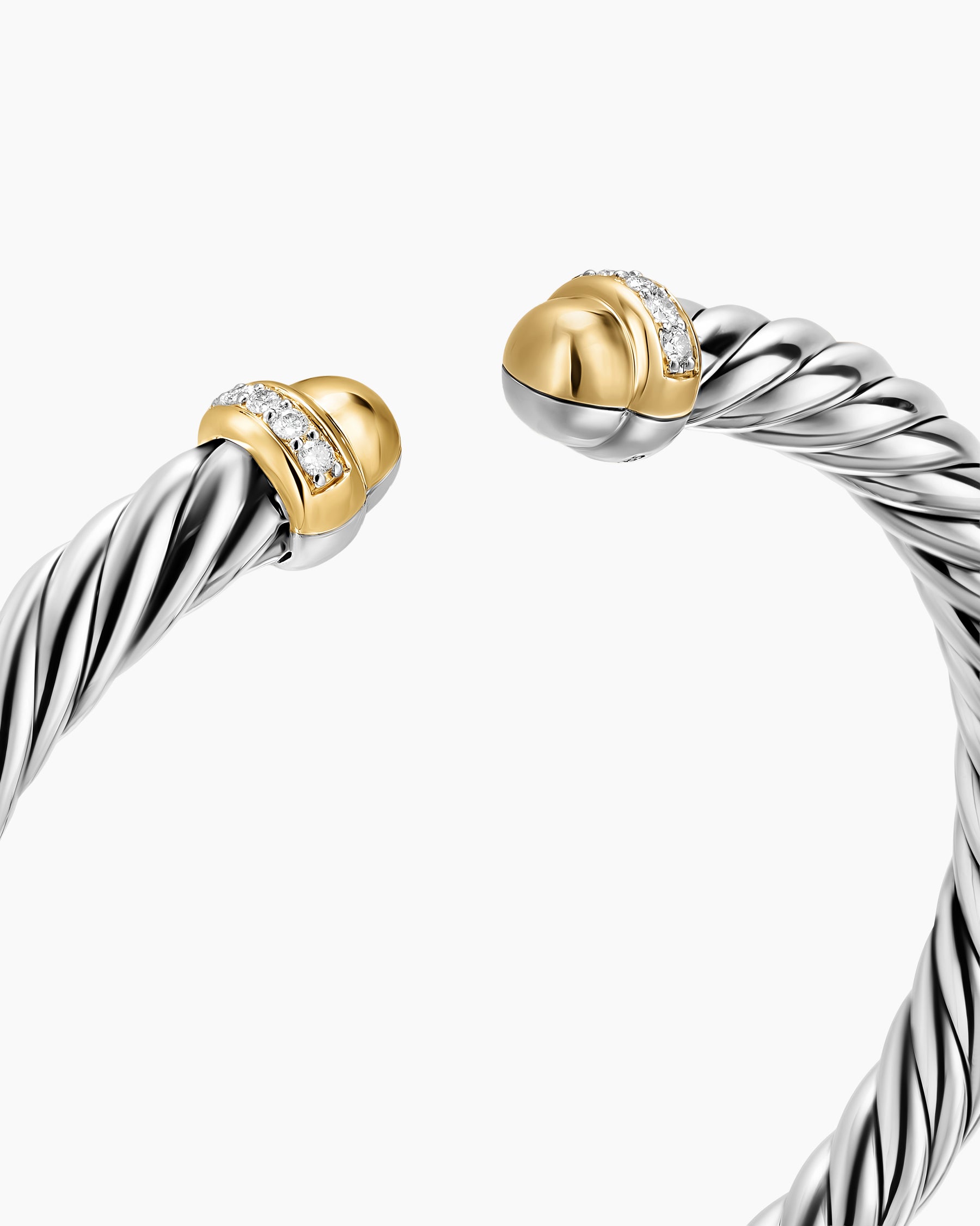 Cable Flex Bracelet in Sterling Silver with 14K Yellow Gold Domes and Diamonds, 6mm - Image 4