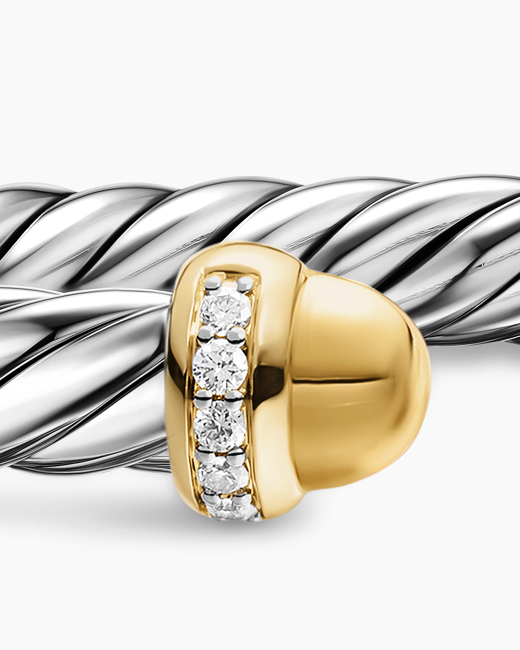 Cable Flex Bracelet in Sterling Silver with 14K Yellow Gold Domes and Diamonds, 6mm - Image 5
