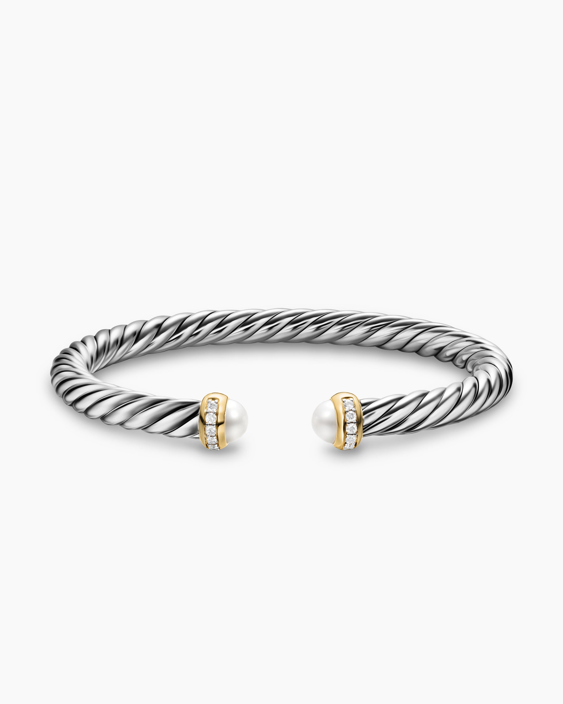 Cable Flex Bracelet in Sterling Silver with 14K Yellow Gold, Pearls and Diamonds, 6mm - Image 3