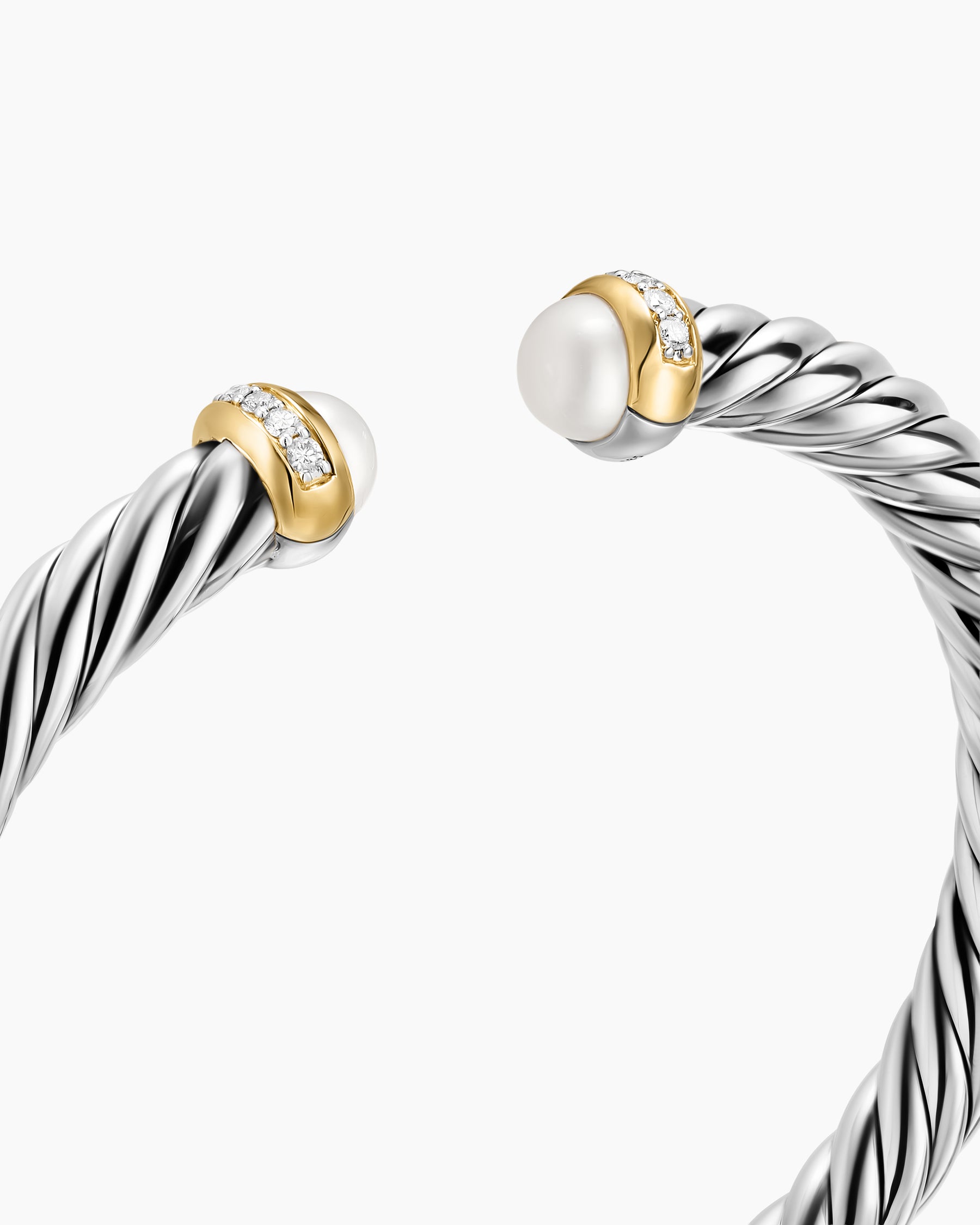 Cable Flex Bracelet in Sterling Silver with 14K Yellow Gold, Pearls and Diamonds, 6mm - Image 4