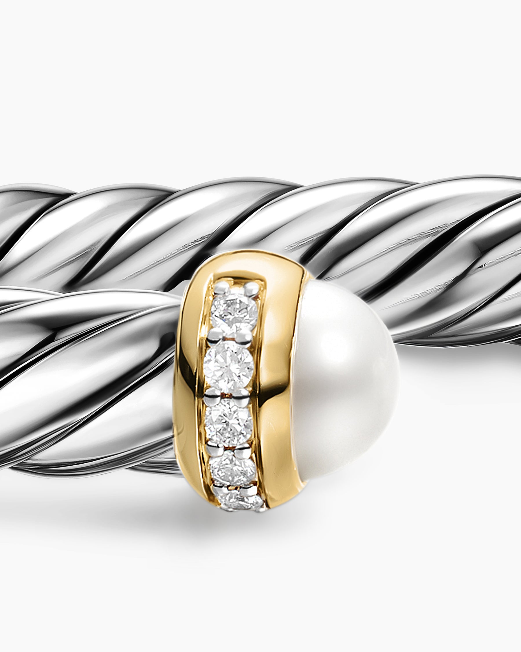 Cable Flex Bracelet in Sterling Silver with 14K Yellow Gold, Pearls and Diamonds, 6mm - Image 5
