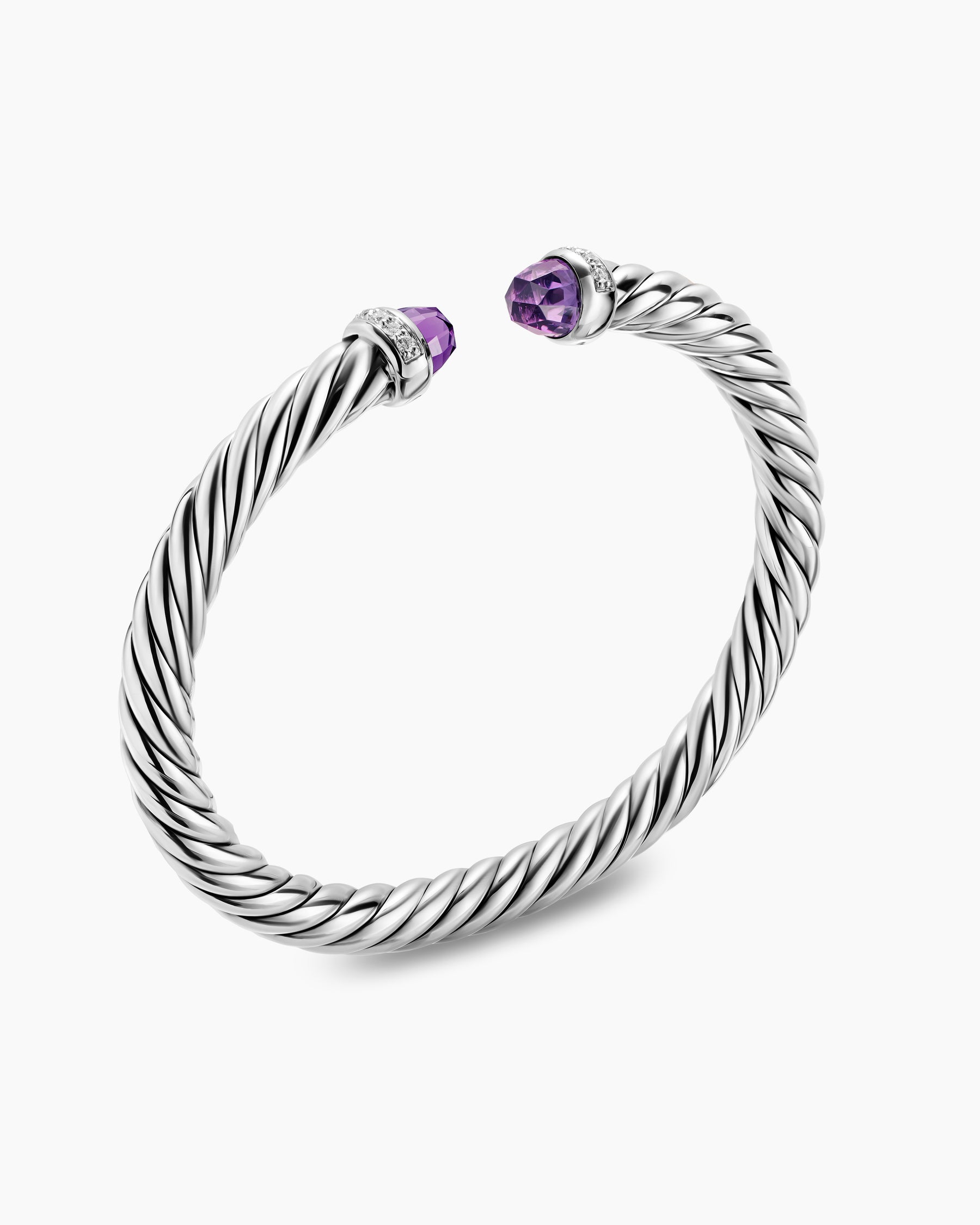 Cable Flex Bracelet in Sterling Silver with Amethyst and Diamonds, 6mm - Image 3