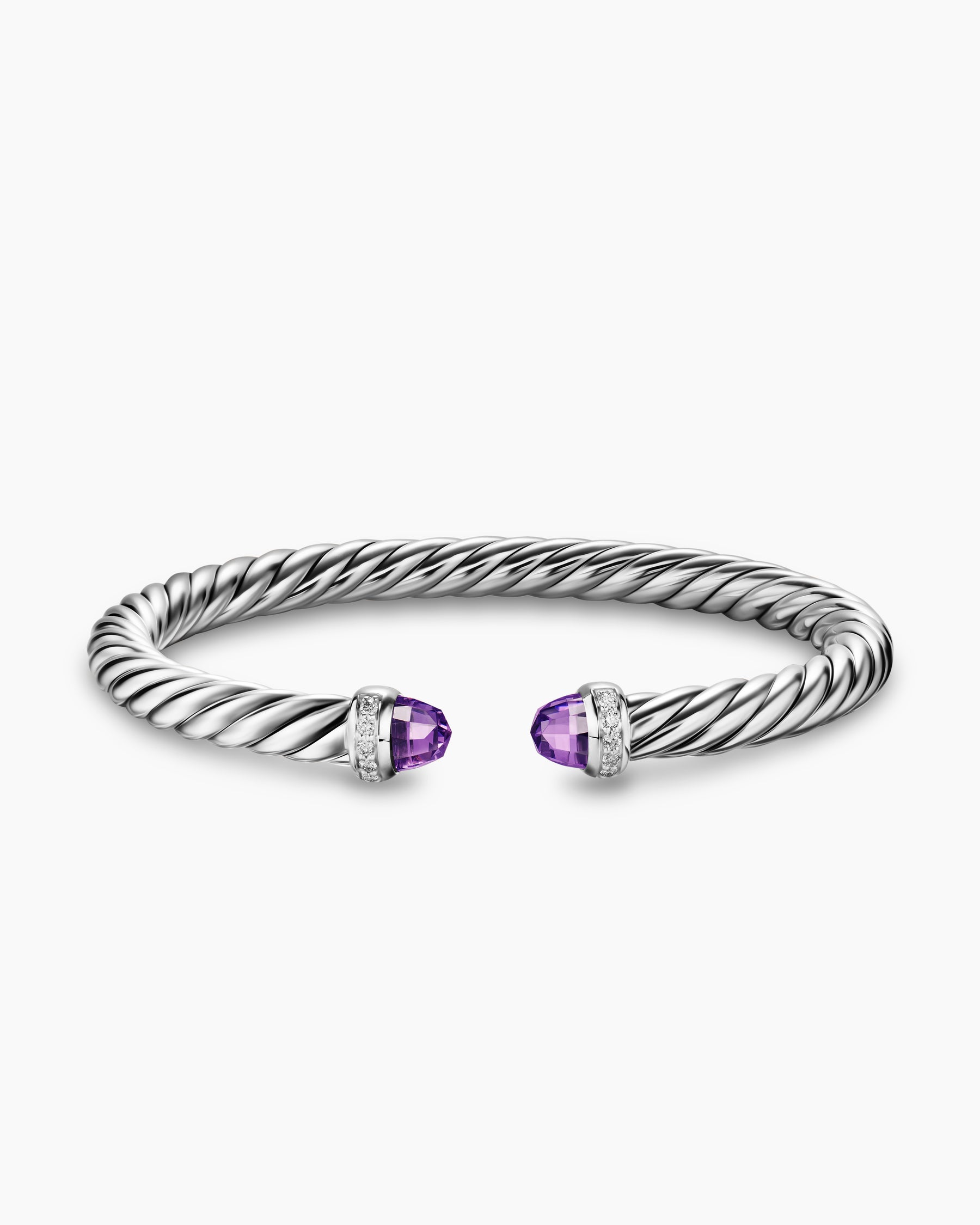 Cable Flex Bracelet in Sterling Silver with Amethyst and Diamonds, 6mm - Image 4