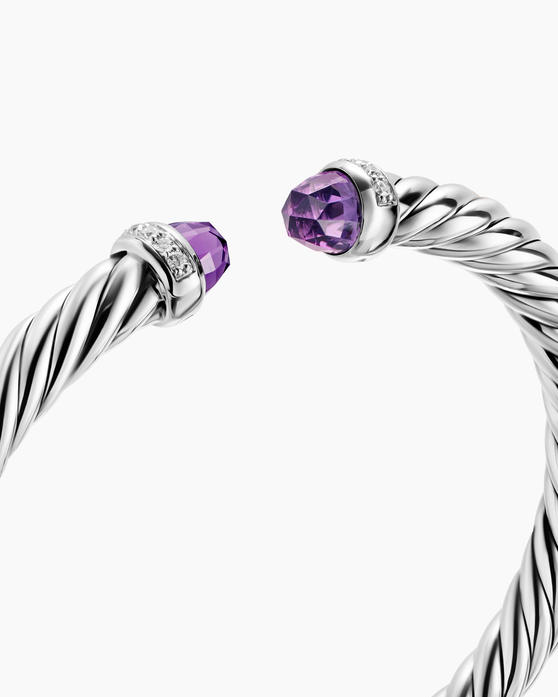 Cable Flex Bracelet in Sterling Silver with Amethyst and Diamonds, 6mm - Image 5