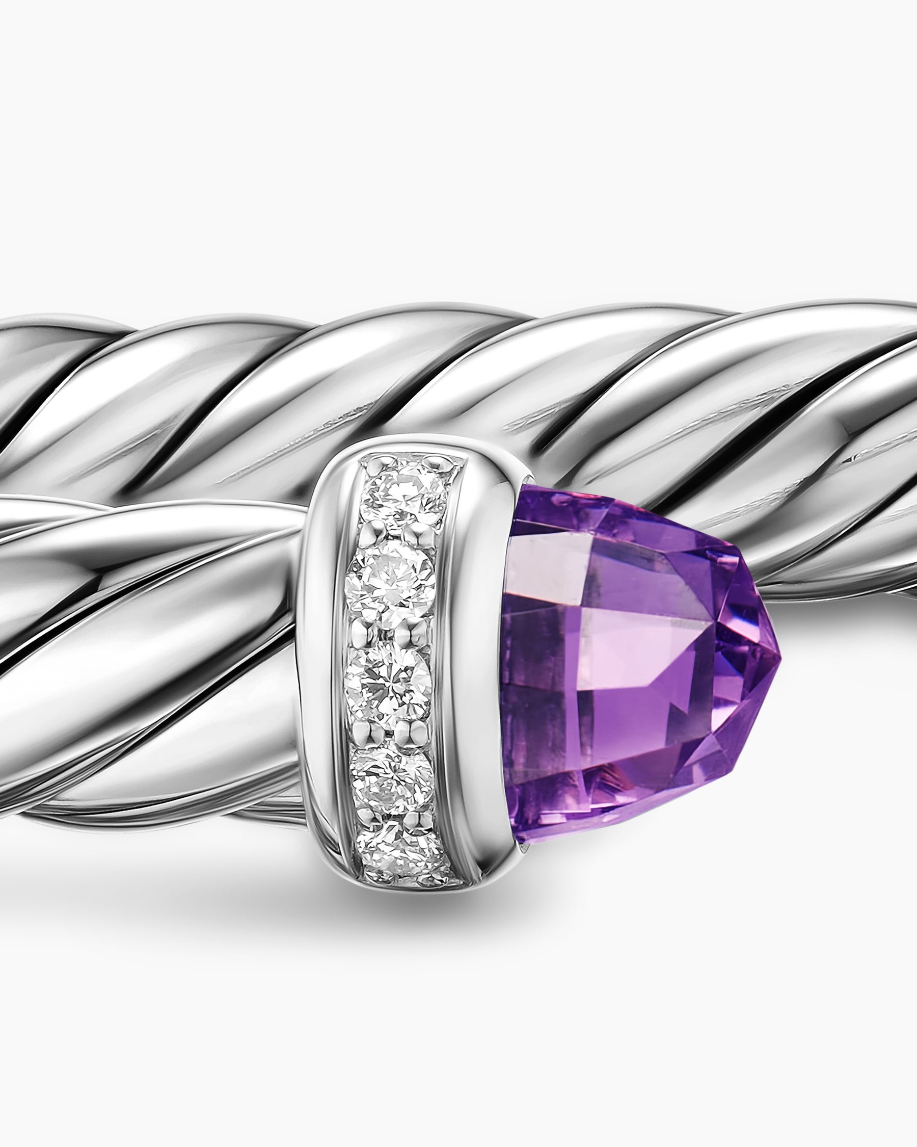 Cable Flex Bracelet in Sterling Silver with Amethyst and Diamonds, 6mm - Image 6