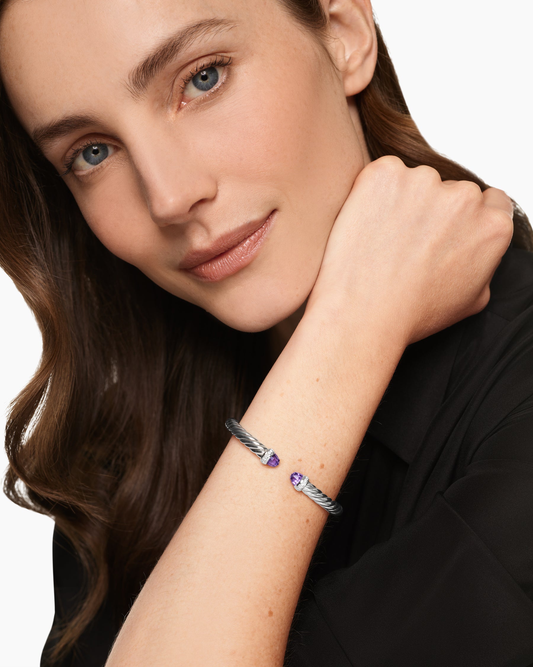 Alternative view of Cable Flex Bracelet in Sterling Silver with Amethyst and Diamonds, 6mm
