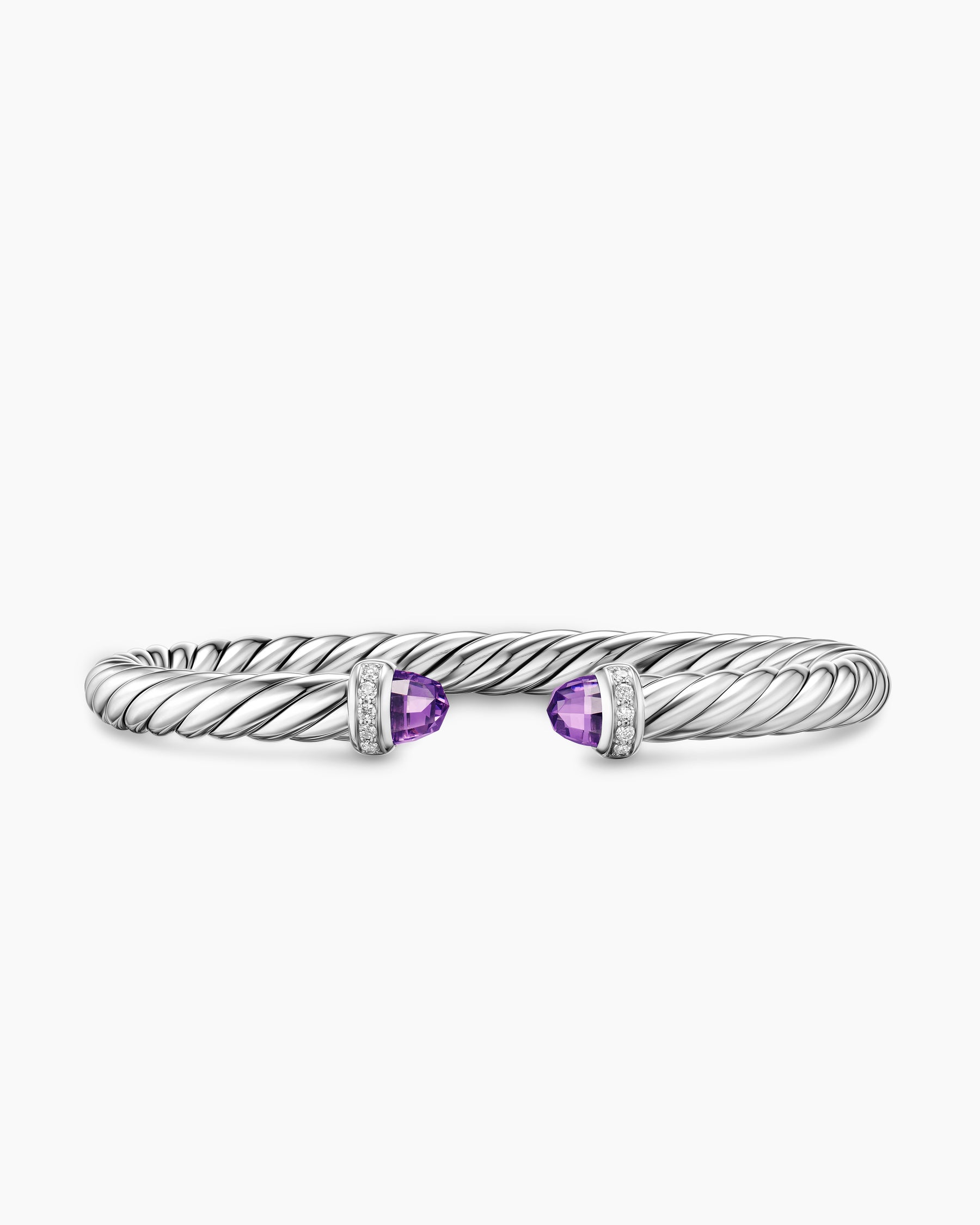Cable Flex Bracelet in Sterling Silver with Amethyst and Diamonds, 6mm